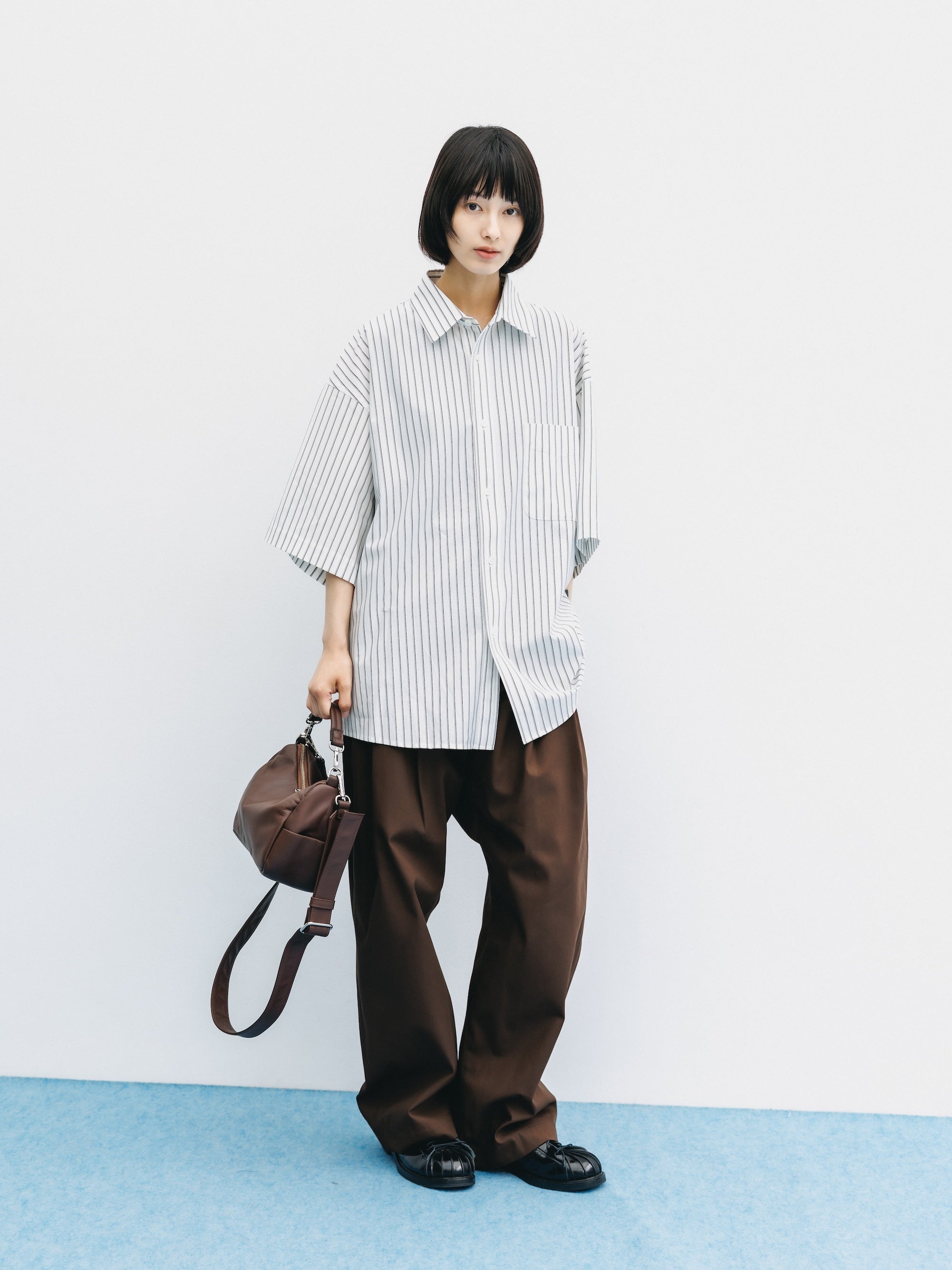 【8.5 WED 20:00- IN STOCK】THICK/THIN STRIPE 46G KNIT EVERYDAY S/S SHIRT (WHITE STRIPE)