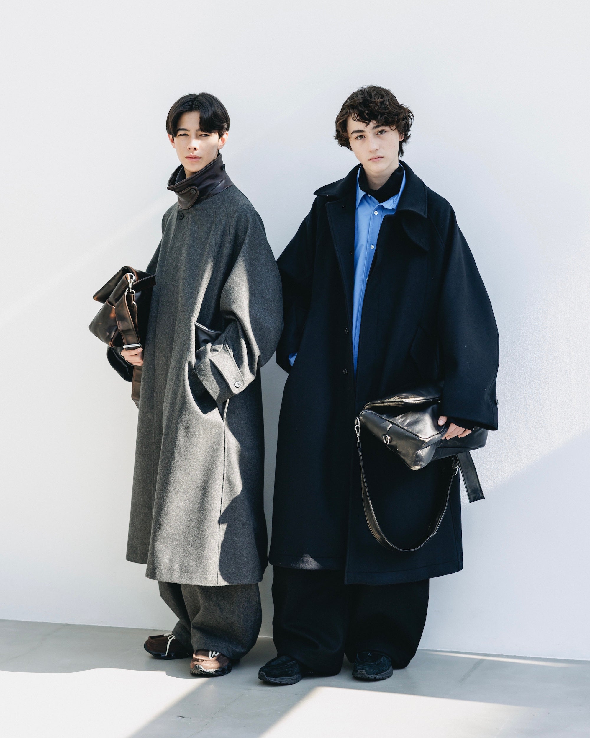 【12.10 WED 20:00- IN STOCK】LEATHER COLLAR WOOL MELTON BALMACAAN COAT (GRAY)