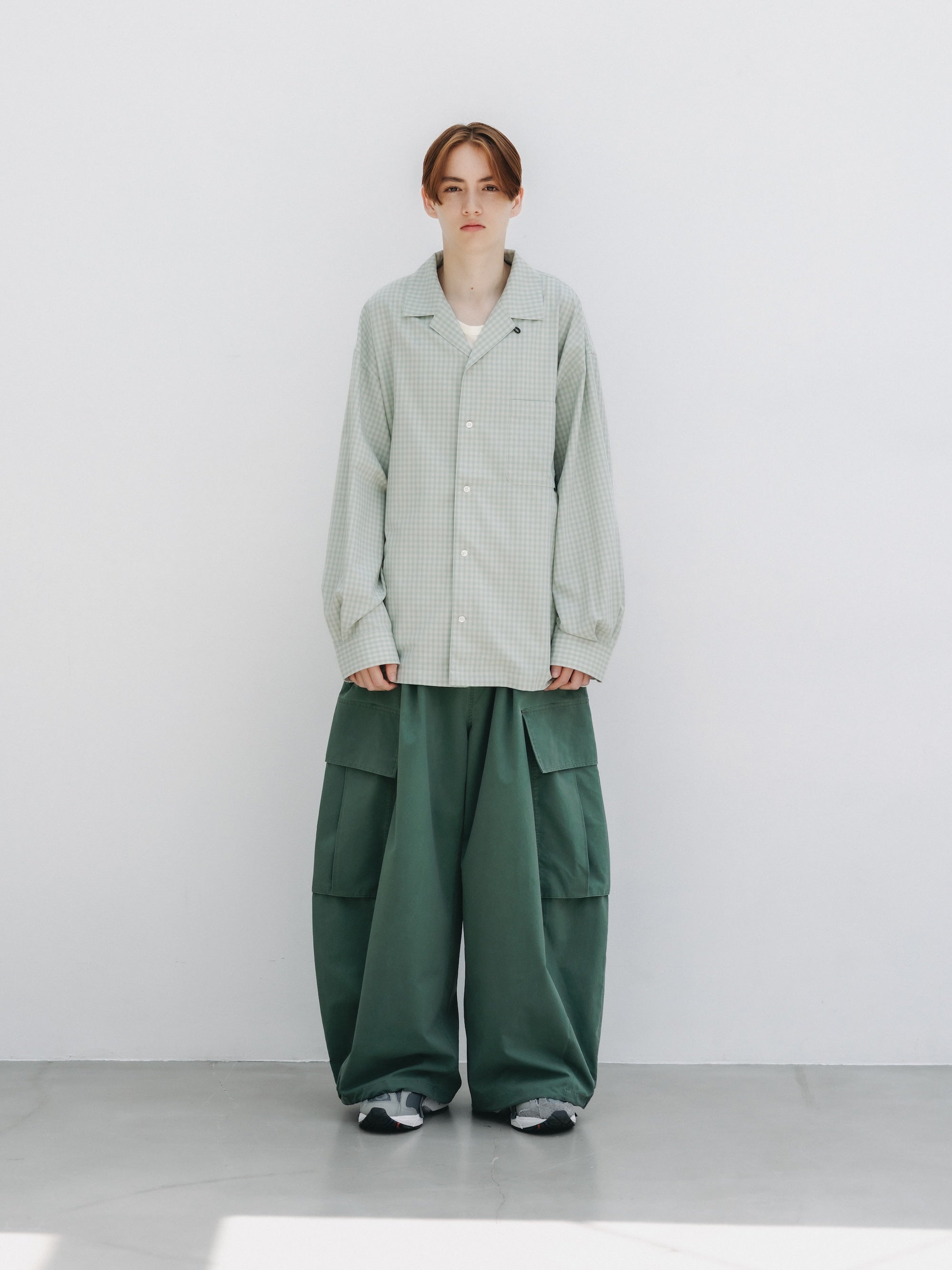 【5.20 WED 20:00- IN STOCK】OMBRE CHECK OPEN COLLAR L/S SHIRT (LIGHT MINI GREEN)