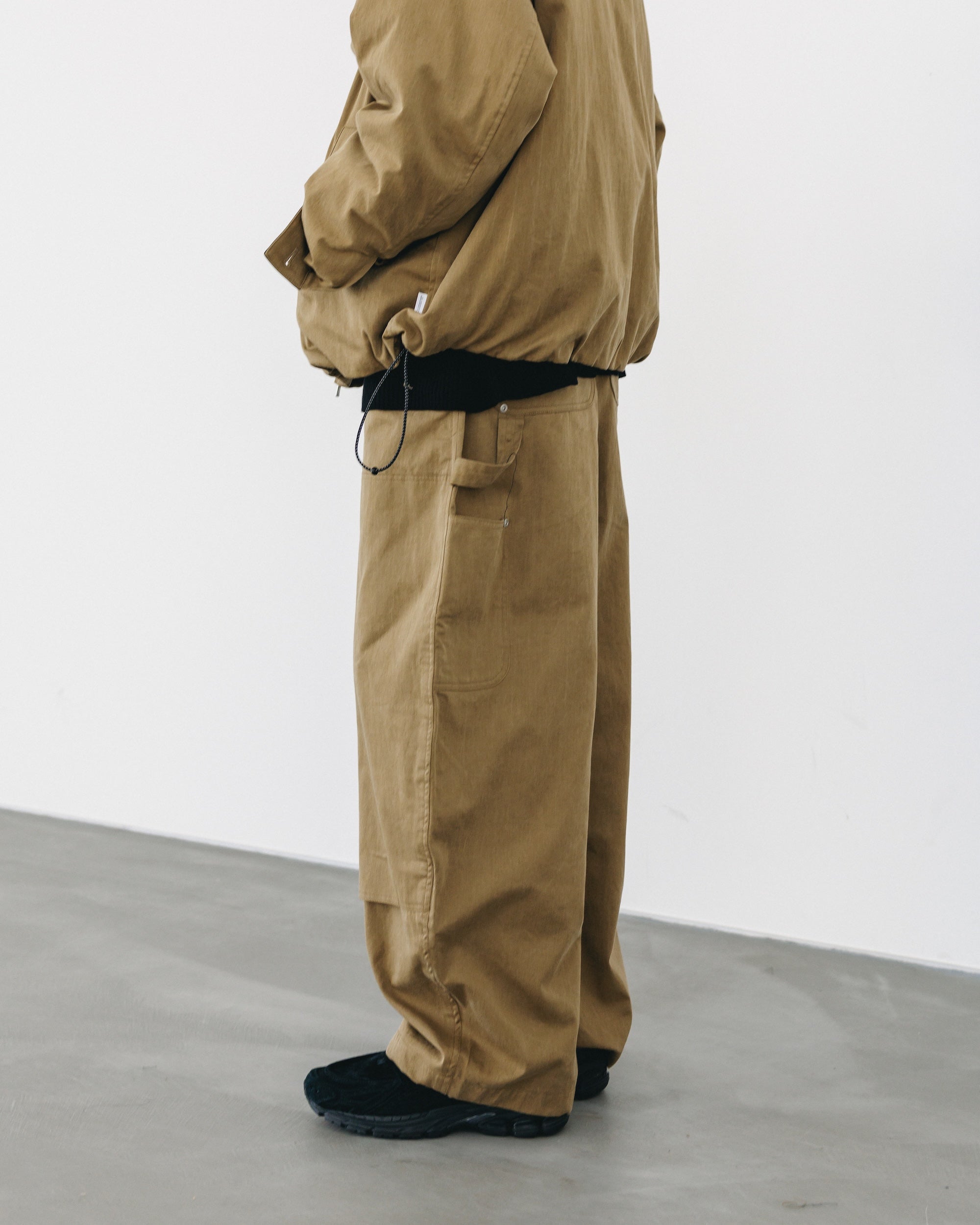 VINTAGE EFFECT DOUBLE KNEE CURVED WORKER PANTS (BEIGE)