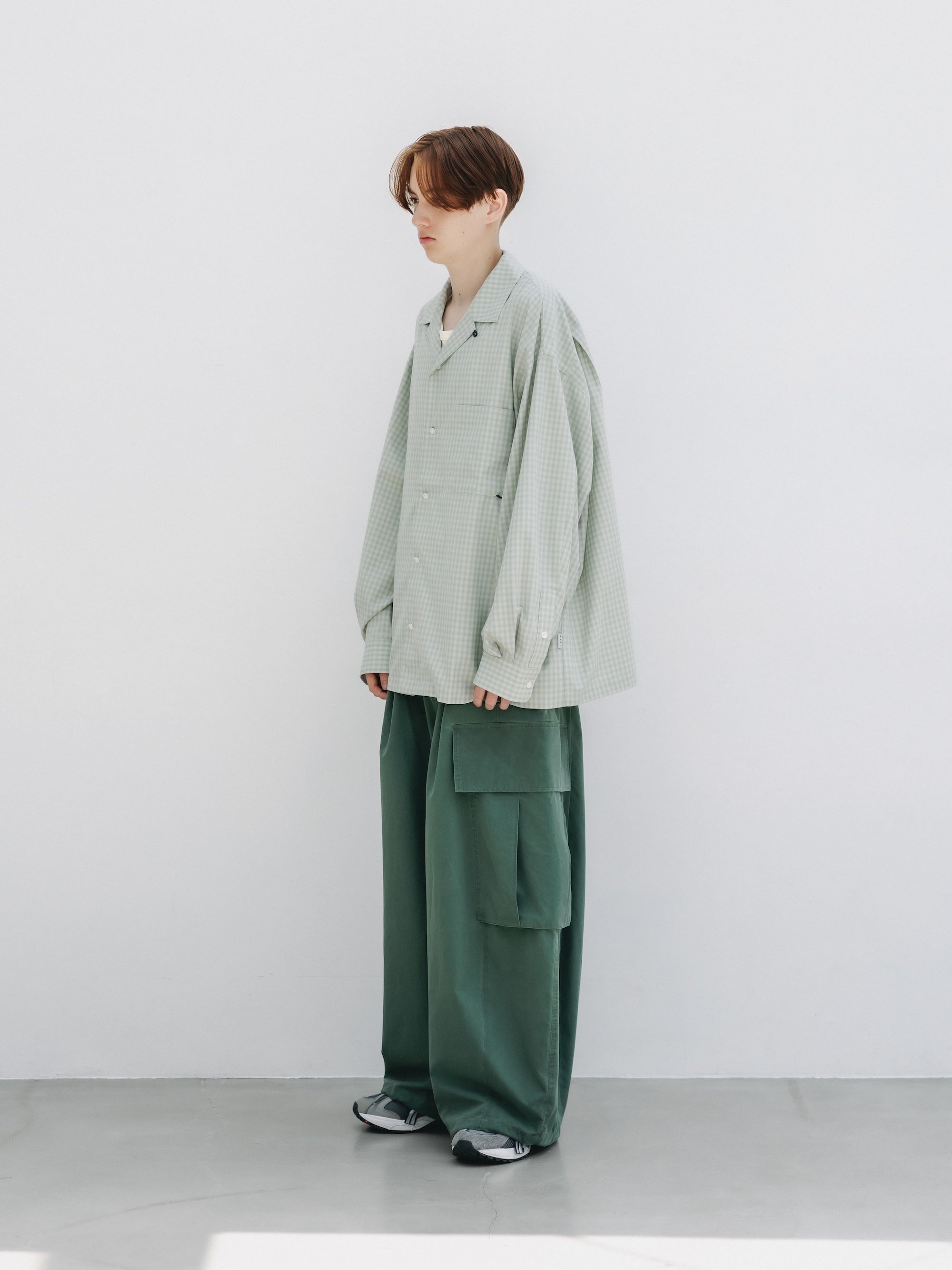【5.20 WED 20:00- IN STOCK】OMBRE CHECK OPEN COLLAR L/S SHIRT (LIGHT MINI GREEN)