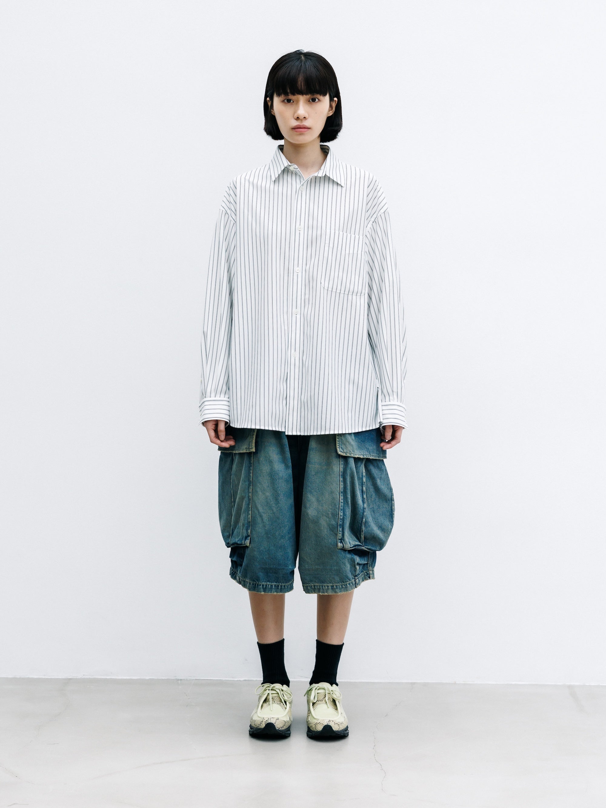 【8.1 SAT 20:00- IN STOCK】 VINTAGE DYED SELVEDGE DENIM CITY MEGA POCKET BALLOON CARGO HALF PANTS (VINTAGE INDIGO)