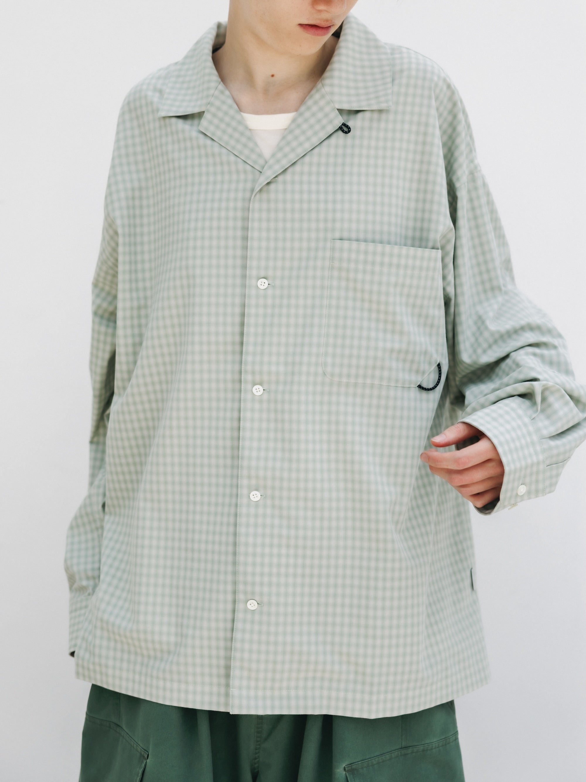 【5.20 WED 20:00- IN STOCK】OMBRE CHECK OPEN COLLAR L/S SHIRT (LIGHT MINI GREEN)