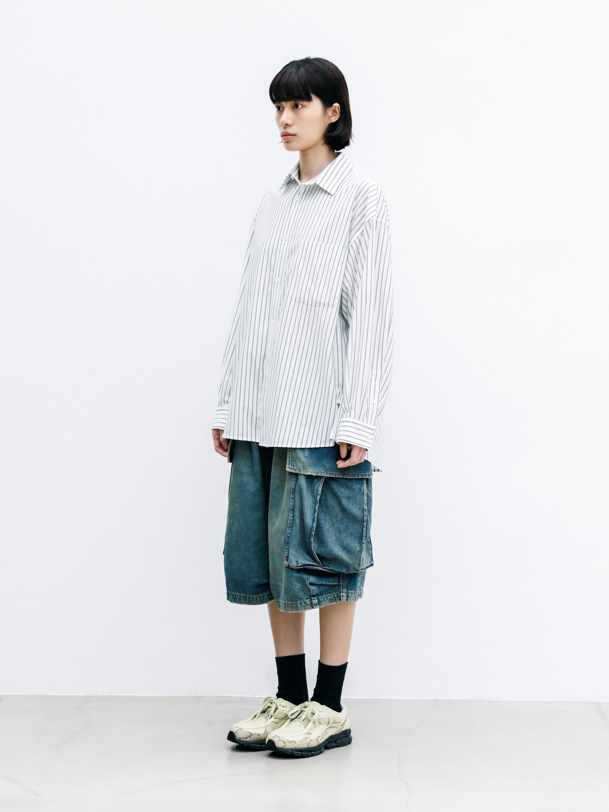 【8.1 SAT 20:00- IN STOCK】 VINTAGE DYED SELVEDGE DENIM CITY MEGA POCKET BALLOON CARGO HALF PANTS (VINTAGE INDIGO)