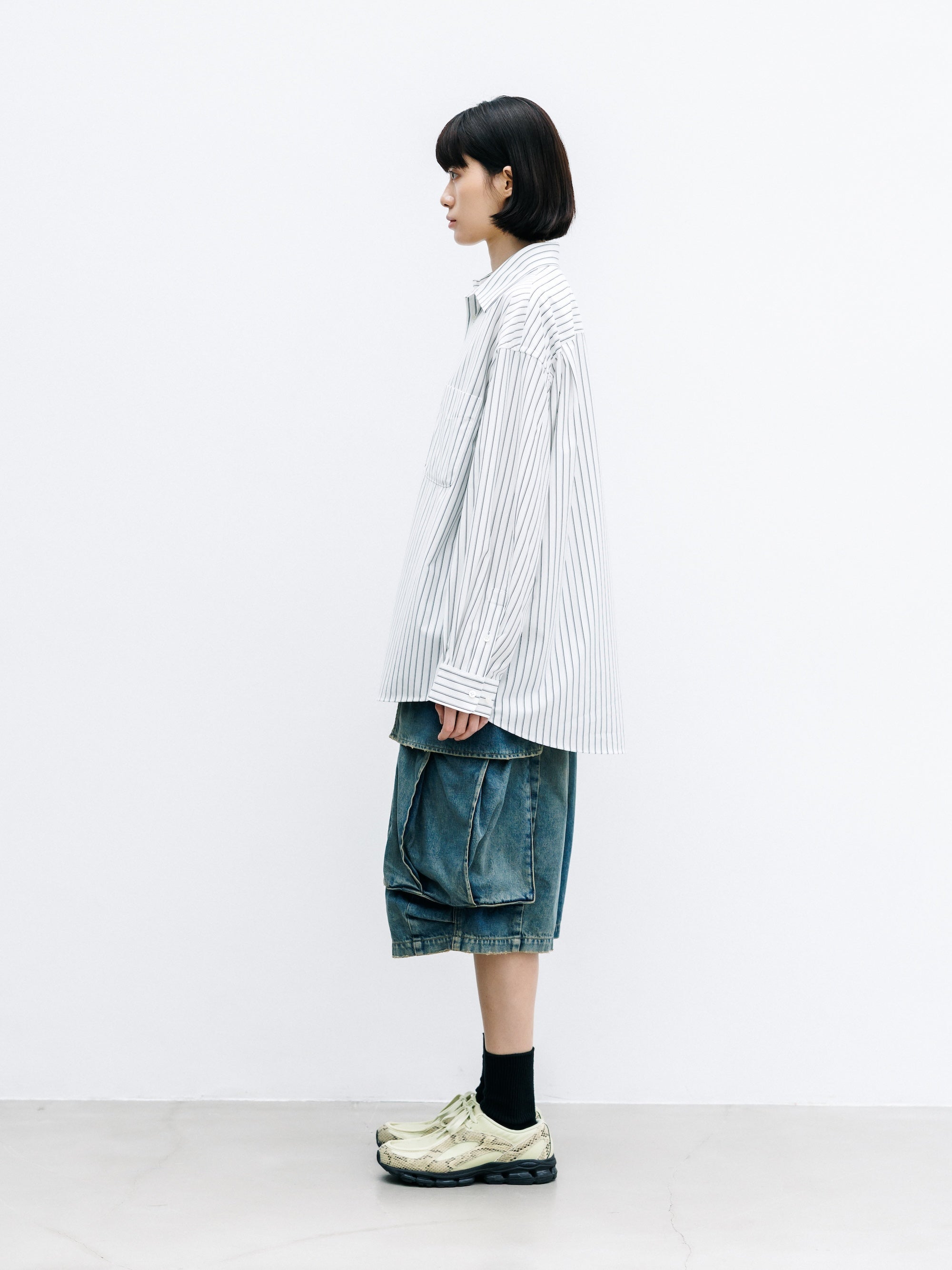 【8.1 SAT 20:00- IN STOCK】 VINTAGE DYED SELVEDGE DENIM CITY MEGA POCKET BALLOON CARGO HALF PANTS (VINTAGE INDIGO)
