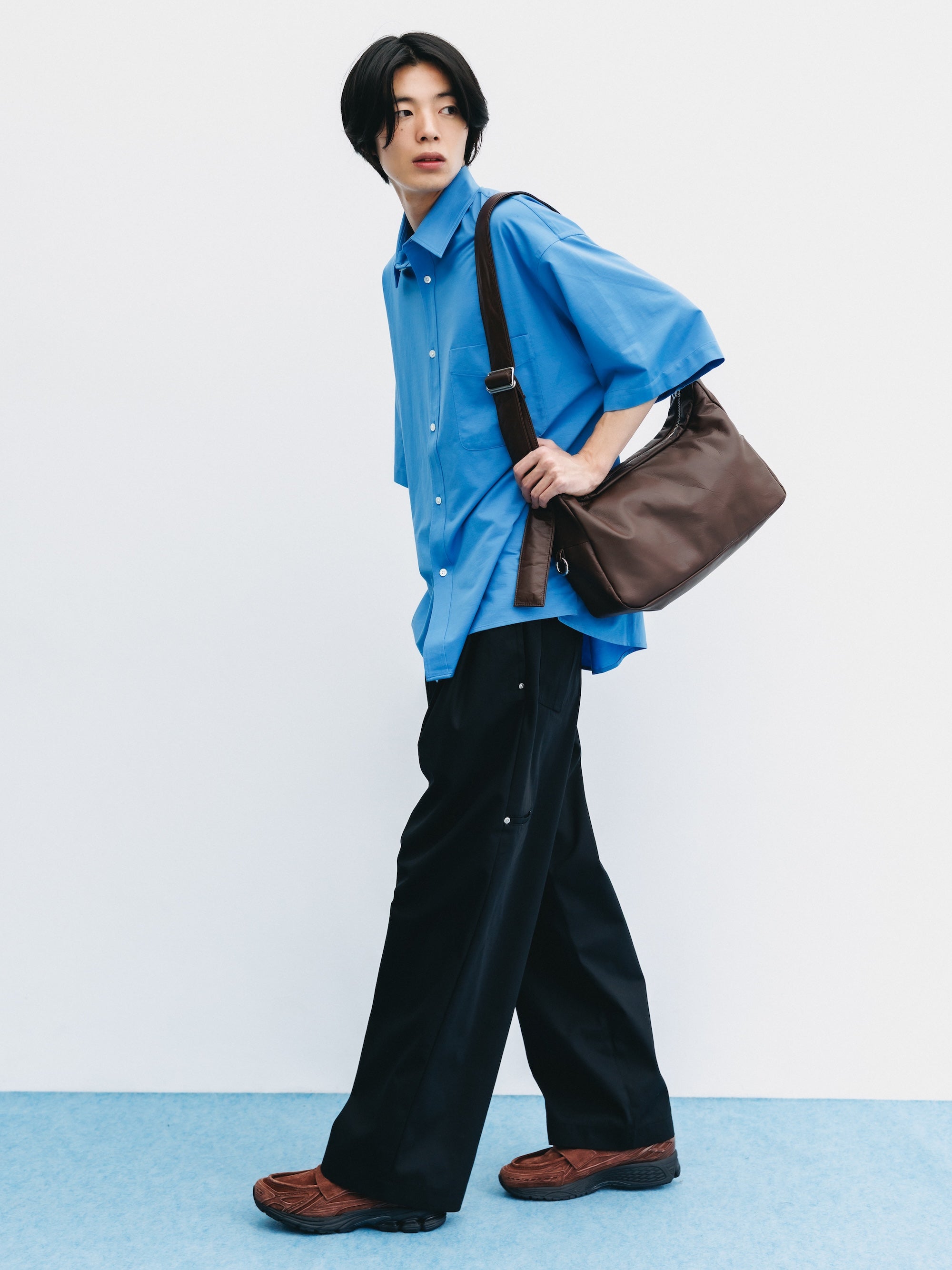 【8.5 WED 20:00- IN STOCK】46G KNIT EVERYDAY S/S SHIRT (SAX BLUE)