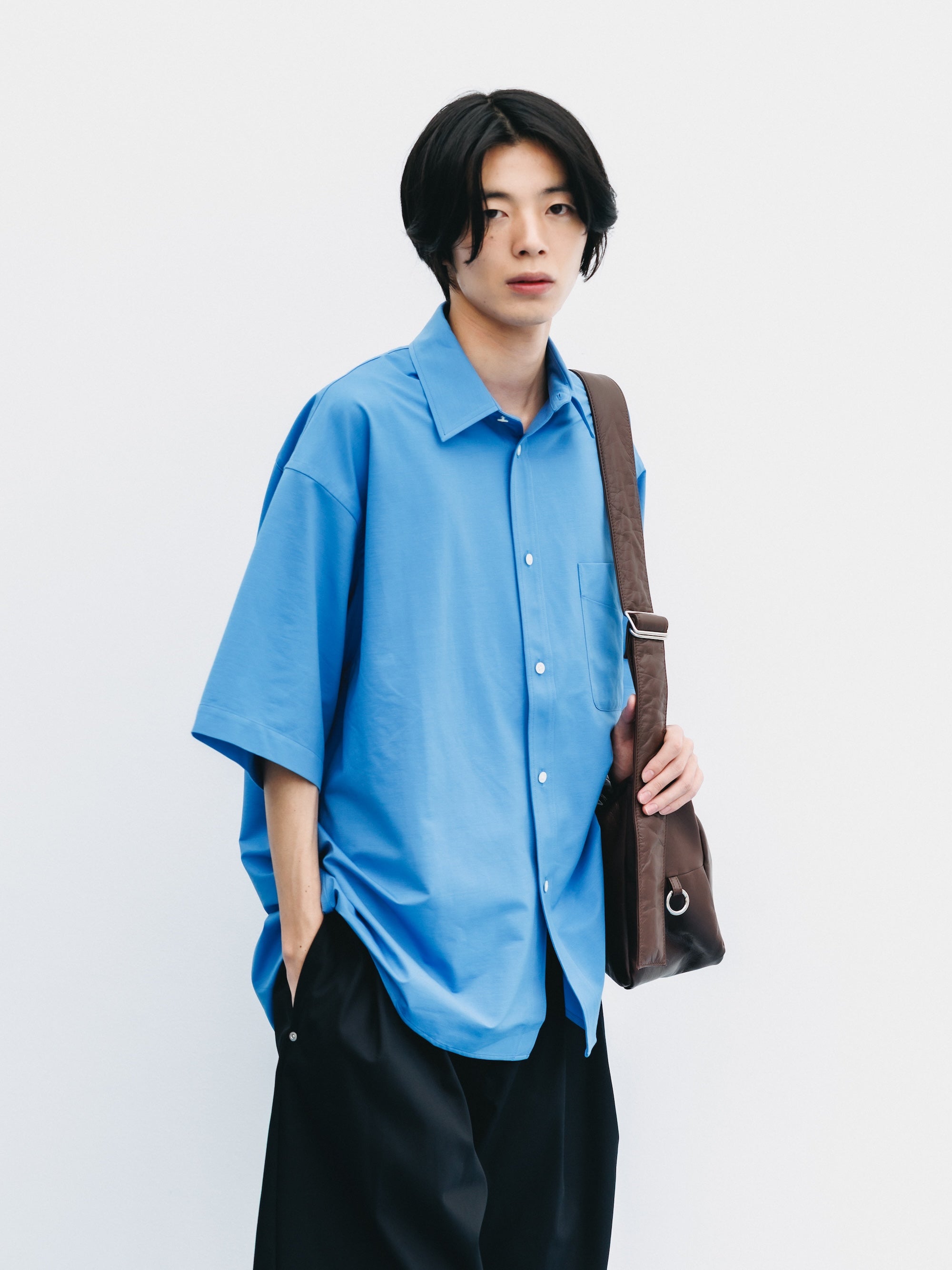 【8.5 WED 20:00- IN STOCK】46G KNIT EVERYDAY S/S SHIRT (SAX BLUE)