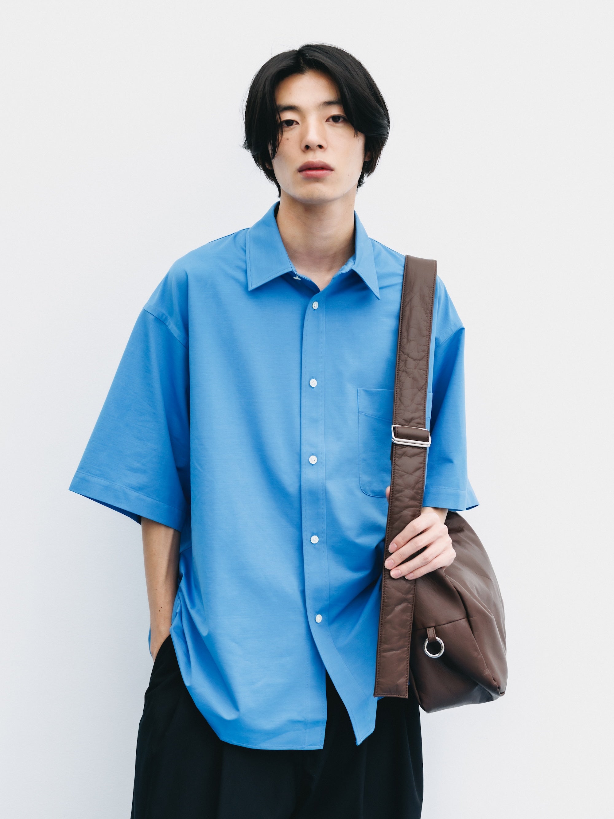 【8.5 WED 20:00- IN STOCK】46G KNIT EVERYDAY S/S SHIRT (SAX BLUE)