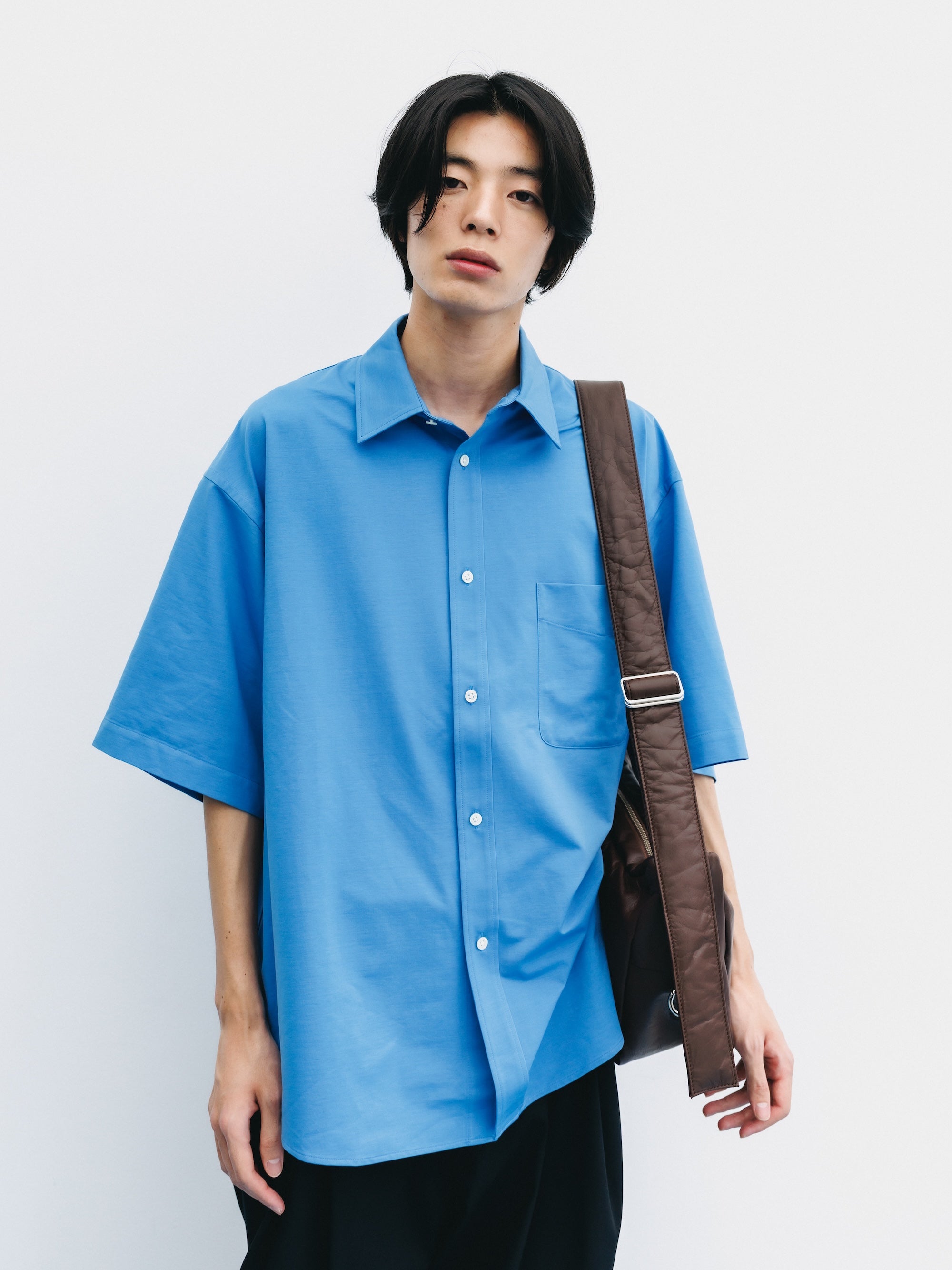 【8.5 WED 20:00- IN STOCK】46G KNIT EVERYDAY S/S SHIRT (SAX BLUE)