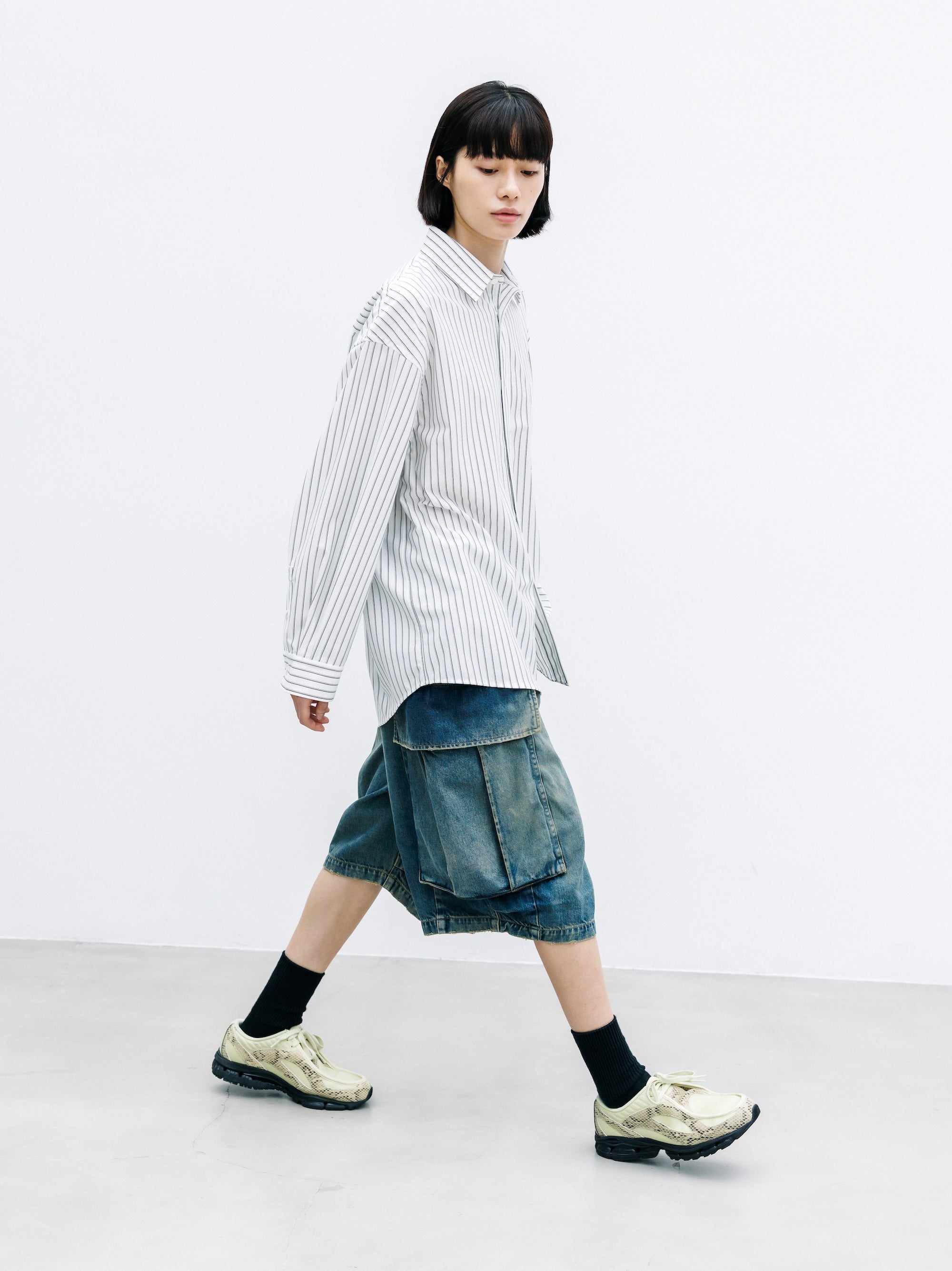 VINTAGE DYED SELVEDGE DENIM CITY MEGA POCKET BALLOON CARGO HALF PANTS