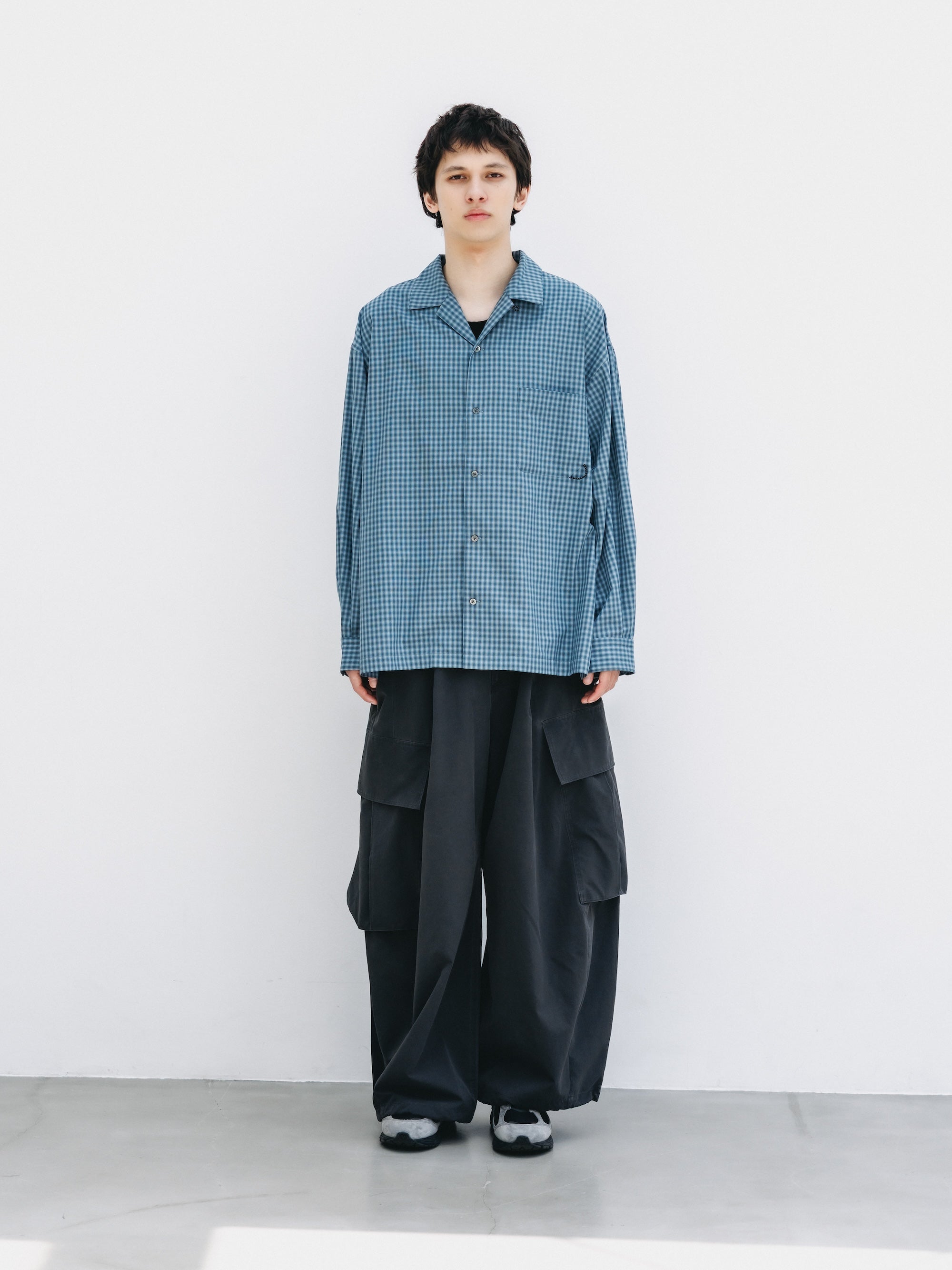 【5.20 WED 20:00- IN STOCK】MINI OMBRE CHECK OPEN COLLAR L/S SHIRT (BLUE)