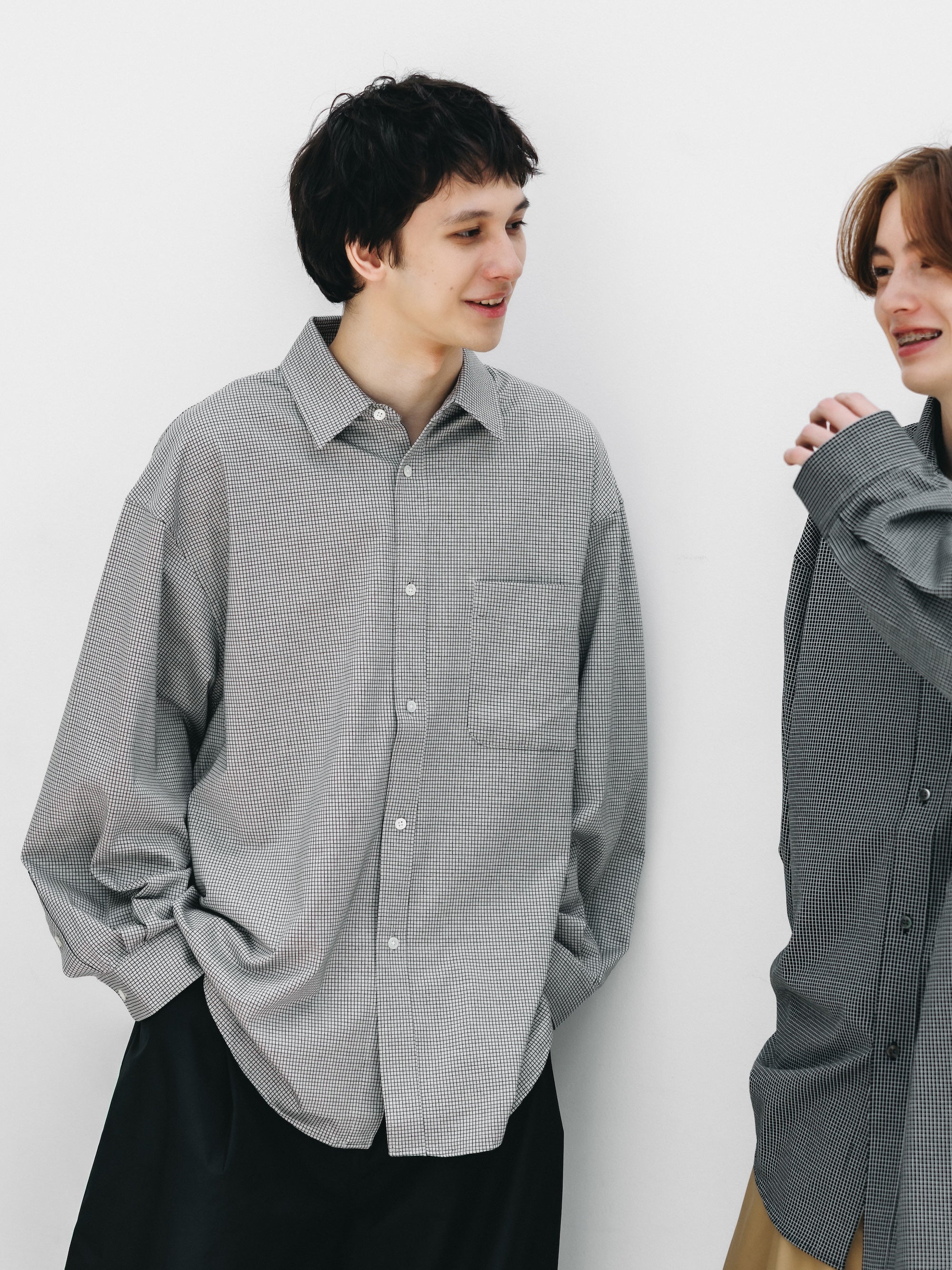 MINI GRID CHECK 36G KNIT EVERYDAY L/S SHIRT (WHITE×BLACK)