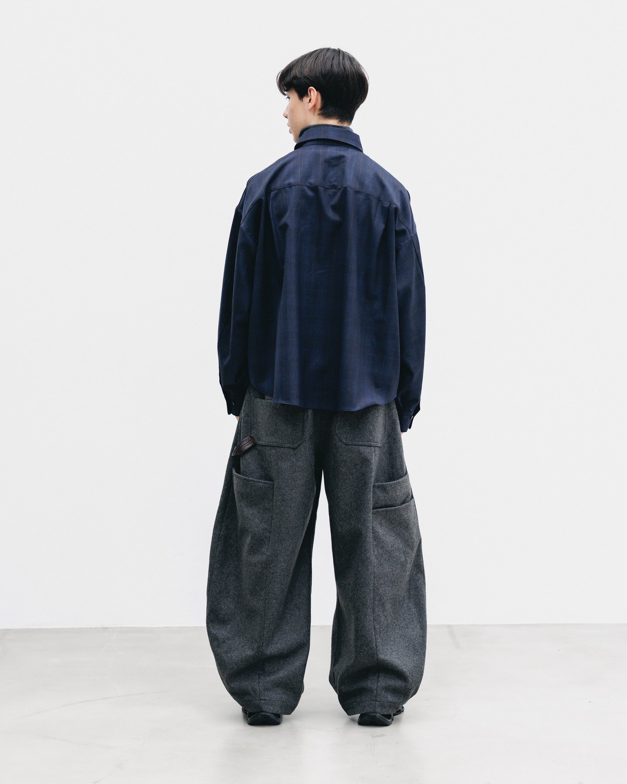LIGHT WOOL CROPPED LENGTH EVERYDAY L/S SHIRT (GLEN CHECK(NAVY))