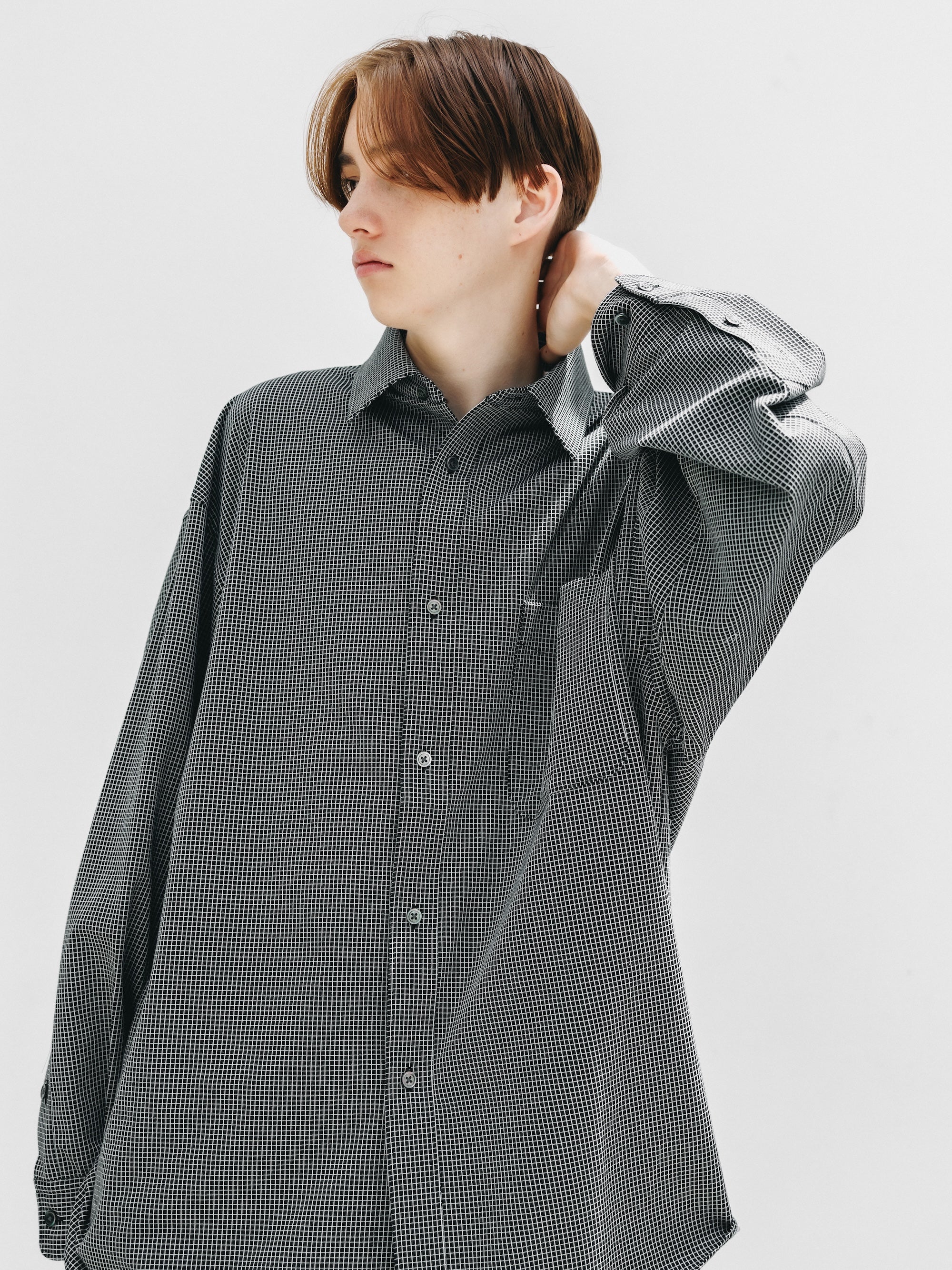 MINI GRID CHECK 36G KNIT EVERYDAY L/S SHIRT (BLACK×WHITE)
