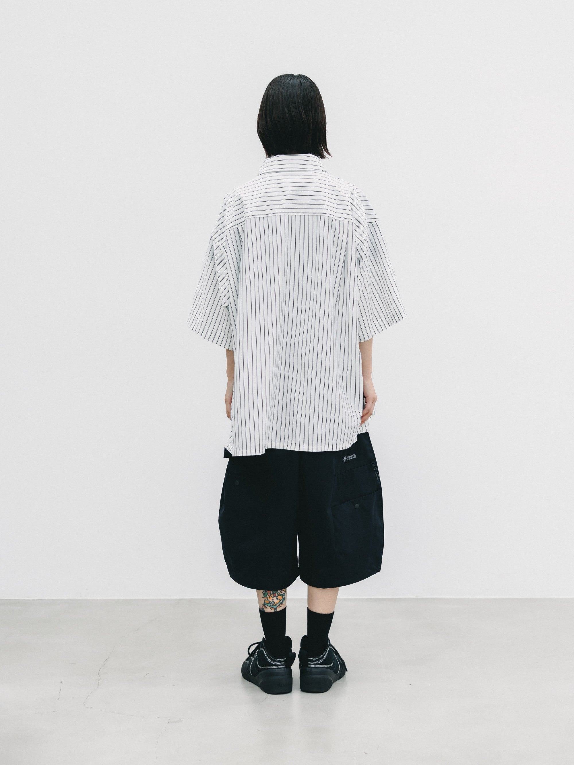 【6.27 SAT 20:00- IN STOCK】THICK/THIN STRIPE 46G KNIT EVERYDAY ZIP UP S/S SHIRT (WHITE STRIPE)