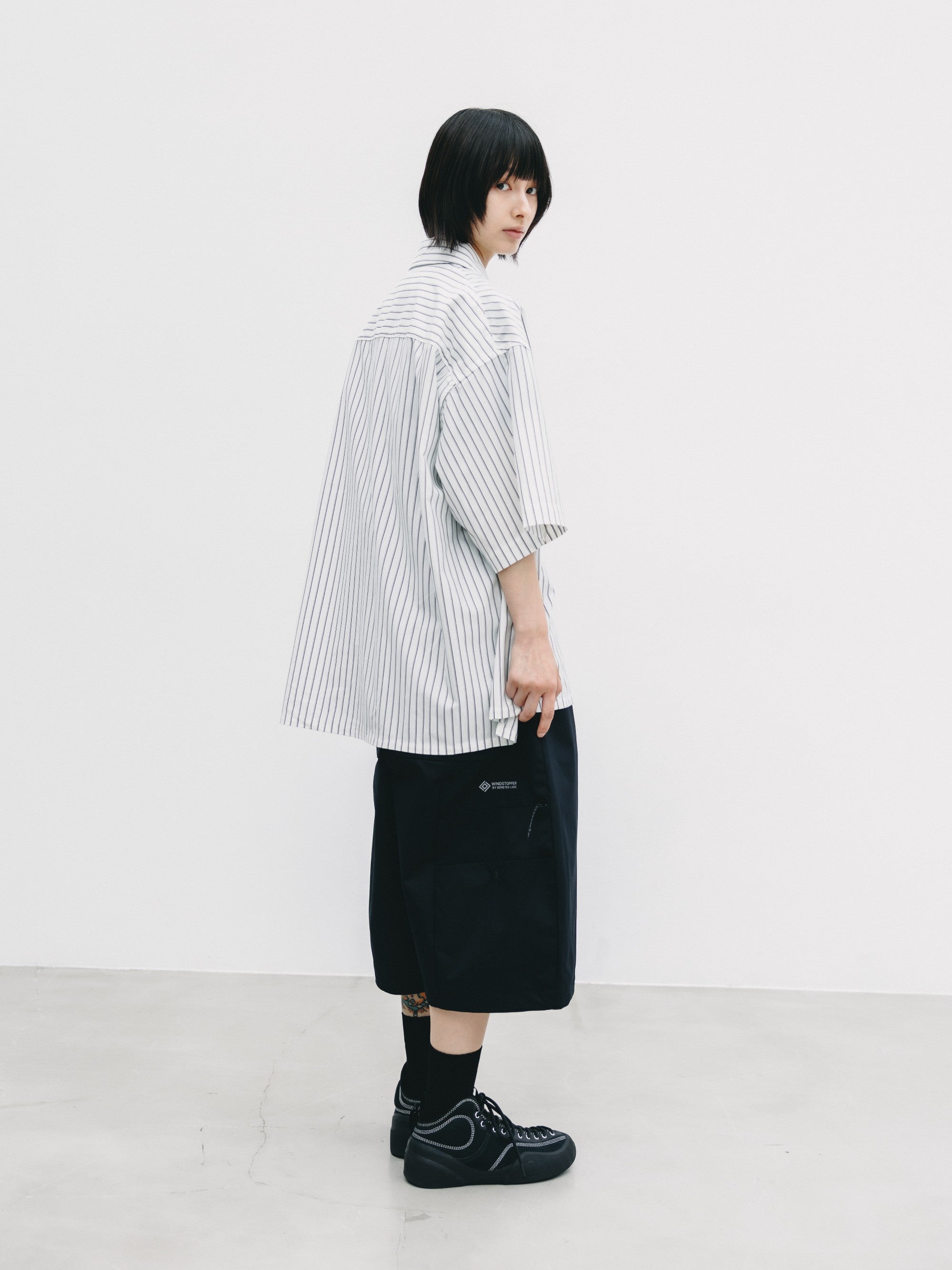 【6.27 SAT 20:00- IN STOCK】THICK/THIN STRIPE 46G KNIT EVERYDAY ZIP UP S/S SHIRT (WHITE STRIPE)
