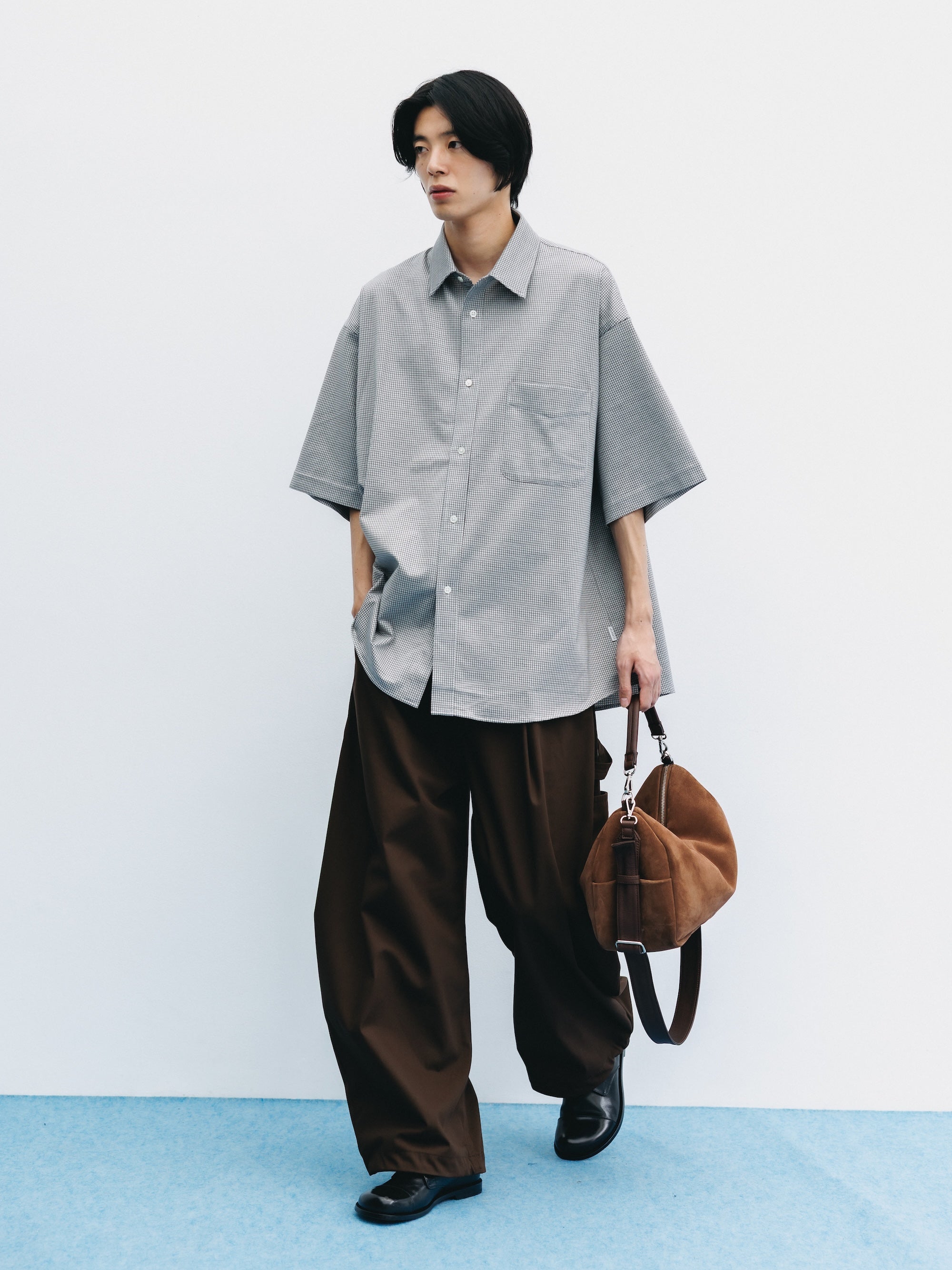 MINI GRID CHECK 36G KNIT EVERYDAY S/S SHIRT (WHITE×BLACK)