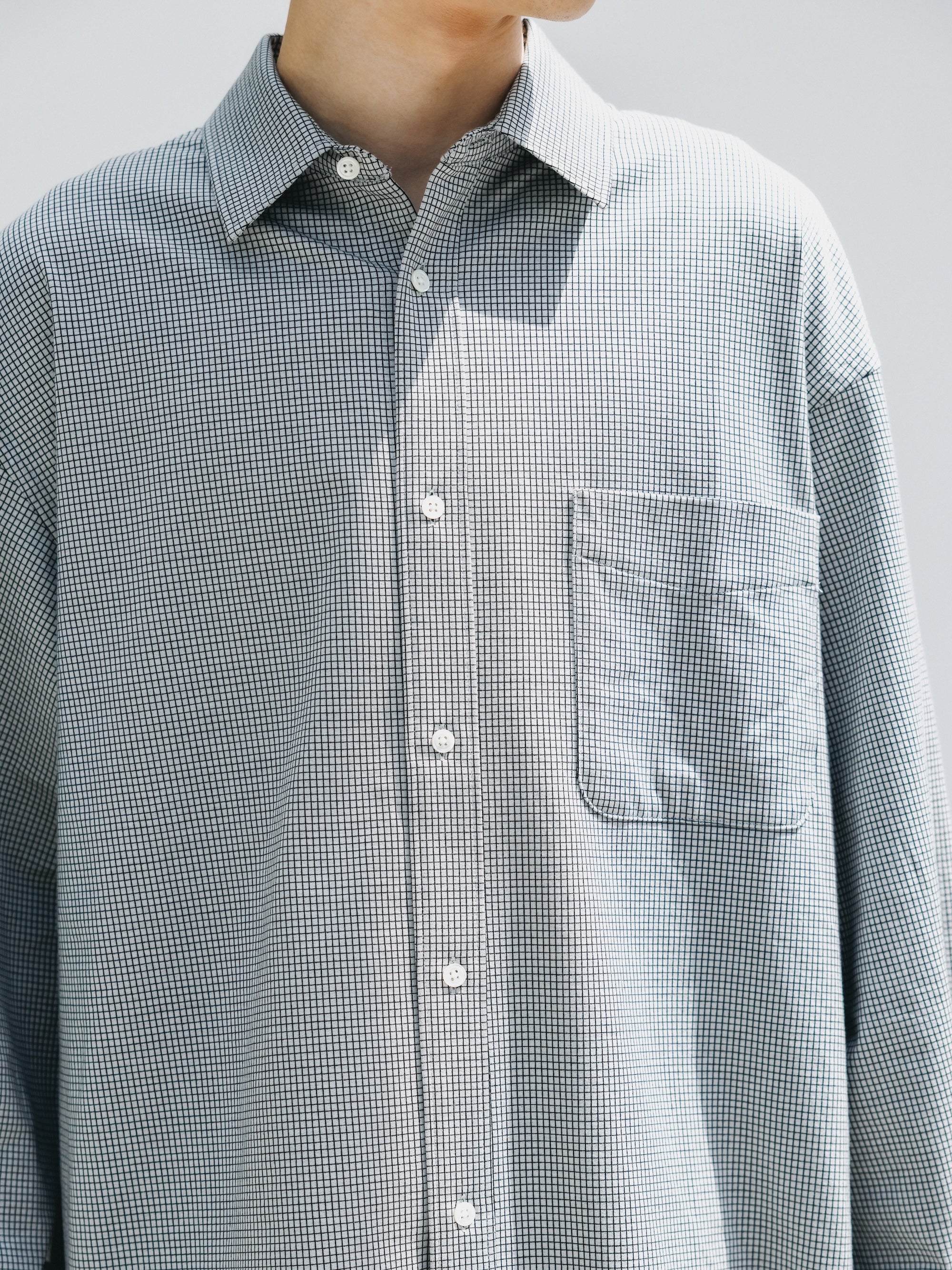MINI GRID CHECK 36G KNIT EVERYDAY L/S SHIRT (WHITE×BLACK)