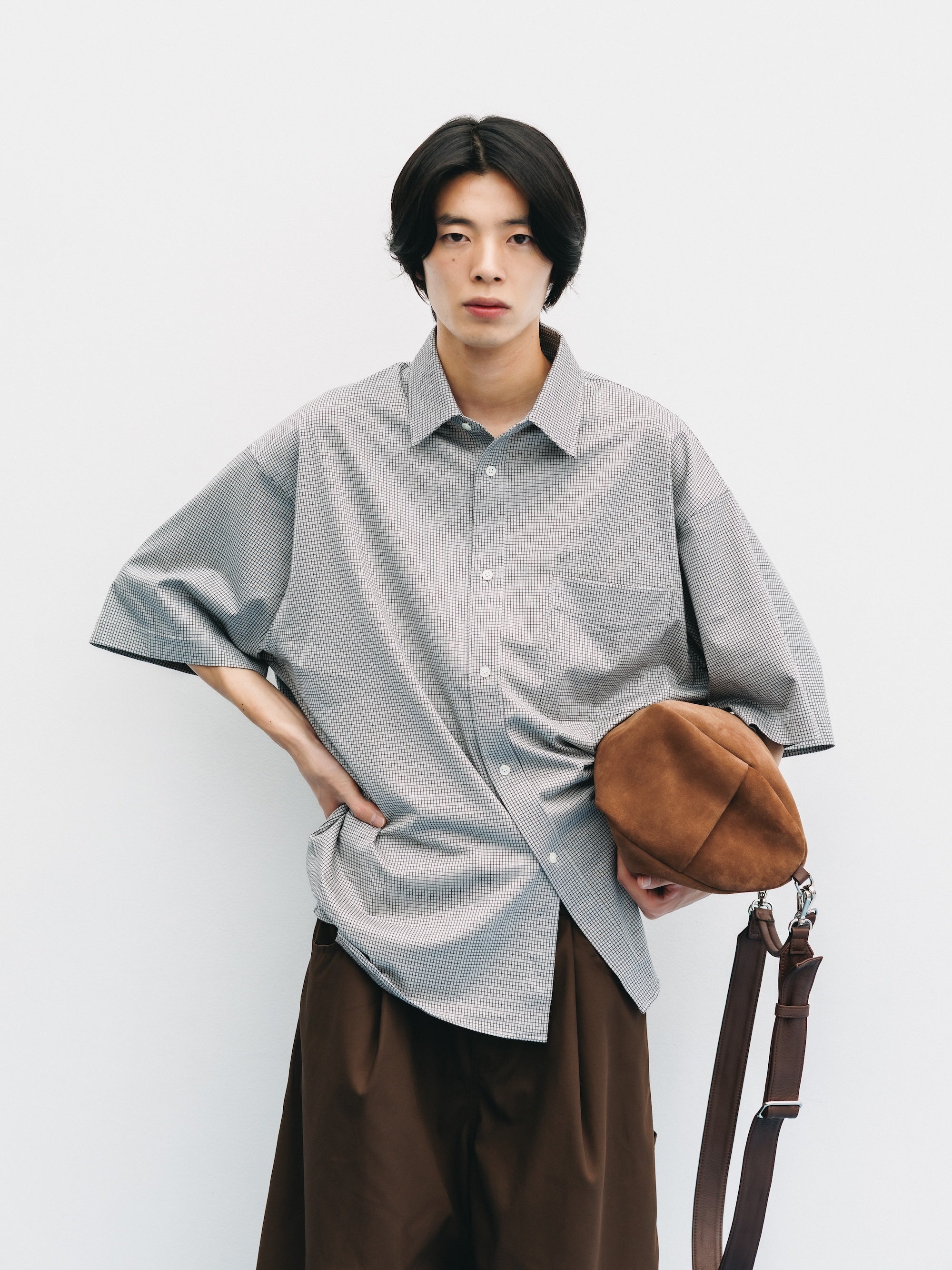 MINI GRID CHECK 36G KNIT EVERYDAY S/S SHIRT (WHITE×BLACK)