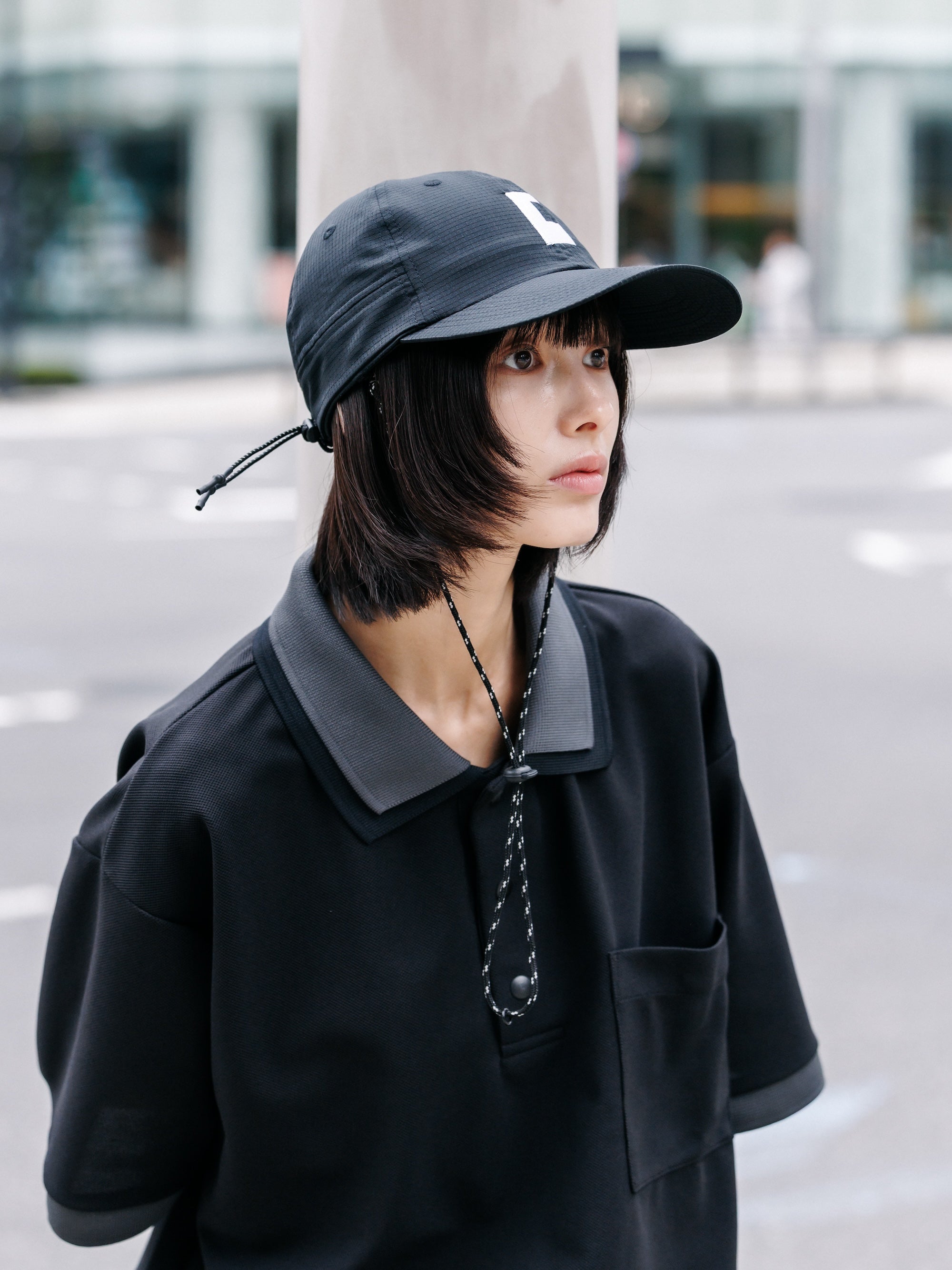 ACTIVE CITY S/S DOUBLE COLLAR POLO SHIRT (BLACK×GRAY)