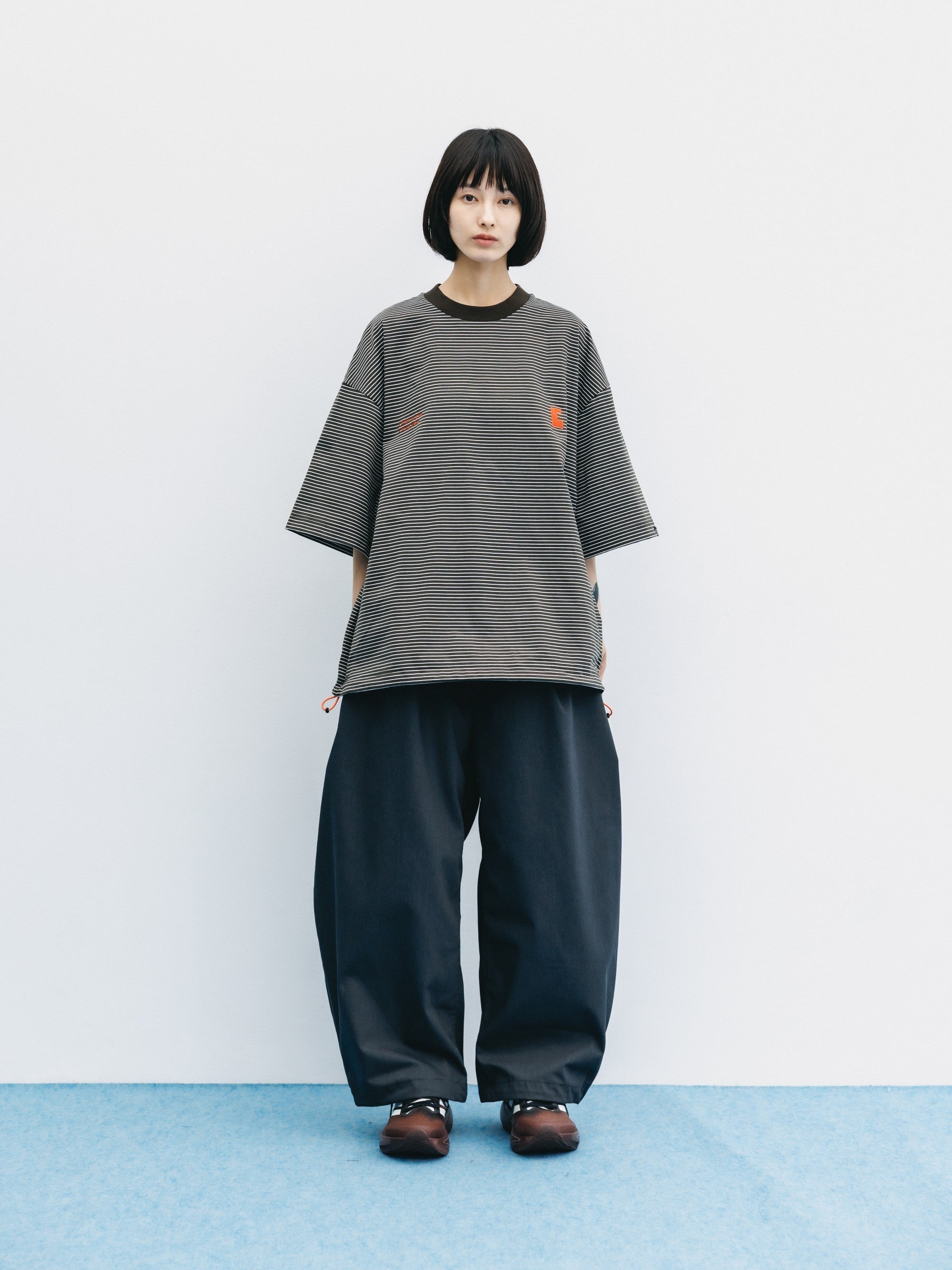 【6.13 SAT 20:00- IN STOCK】"C×CONCEPT" STRIPED S/S T-SHIRT WITH DRAWSTRINGS (BROWN×WHITE)