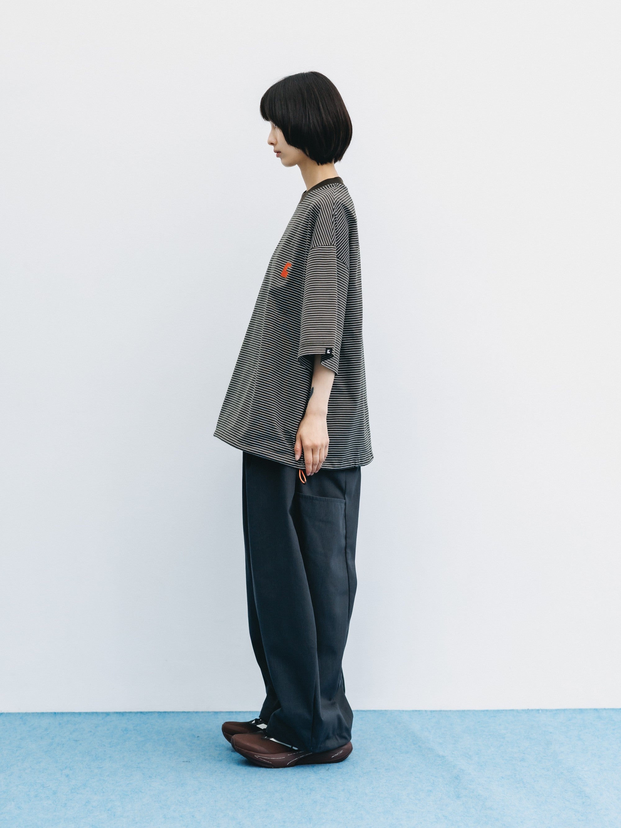 【6.13 SAT 20:00- IN STOCK】"C×CONCEPT" STRIPED S/S T-SHIRT WITH DRAWSTRINGS (BROWN×WHITE)