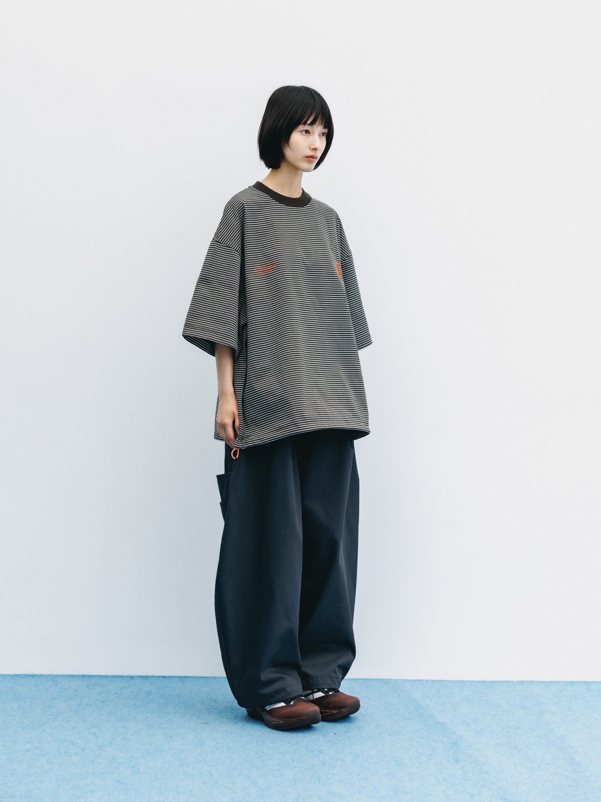 【6.13 SAT 20:00- IN STOCK】"C×CONCEPT" STRIPED S/S T-SHIRT WITH DRAWSTRINGS (BROWN×WHITE)