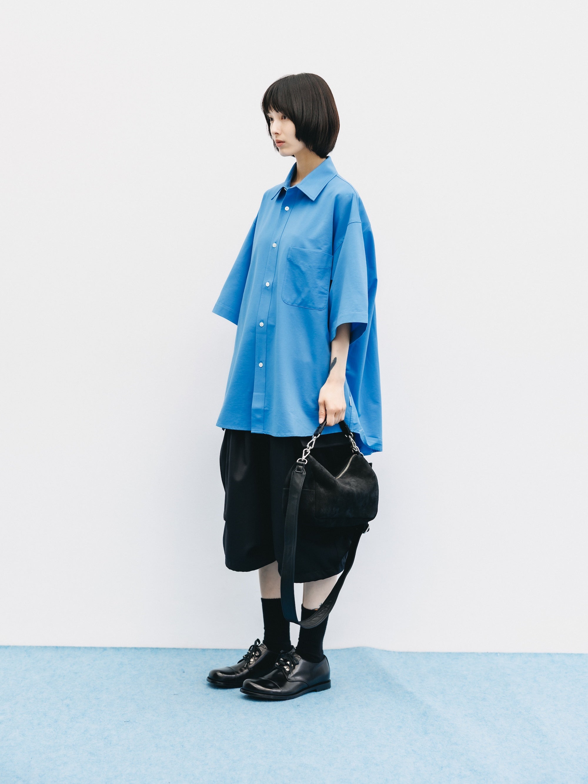 【8.5 WED 20:00- IN STOCK】46G KNIT EVERYDAY S/S SHIRT (SAX BLUE)