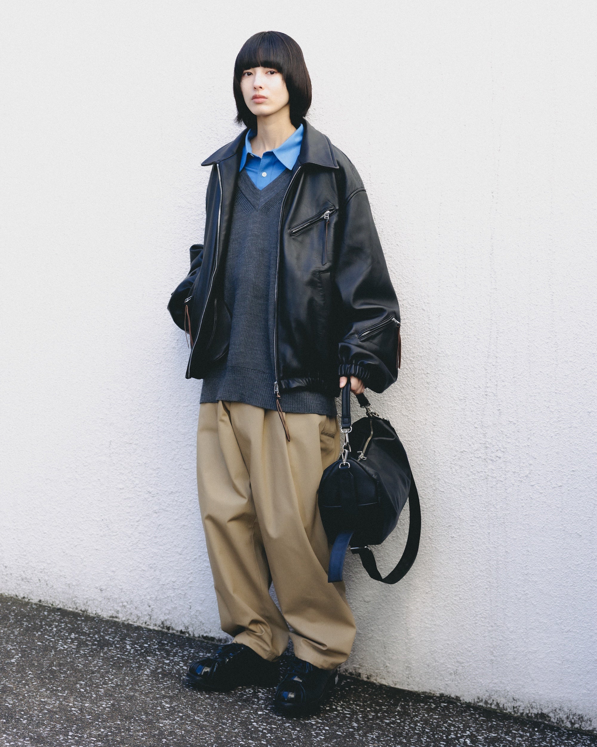 【2.4 WED 20:00- IN STOCK】T/C GABARDINE CITY UNIFORM WIDE TAPERED PANTS(BEIGE)