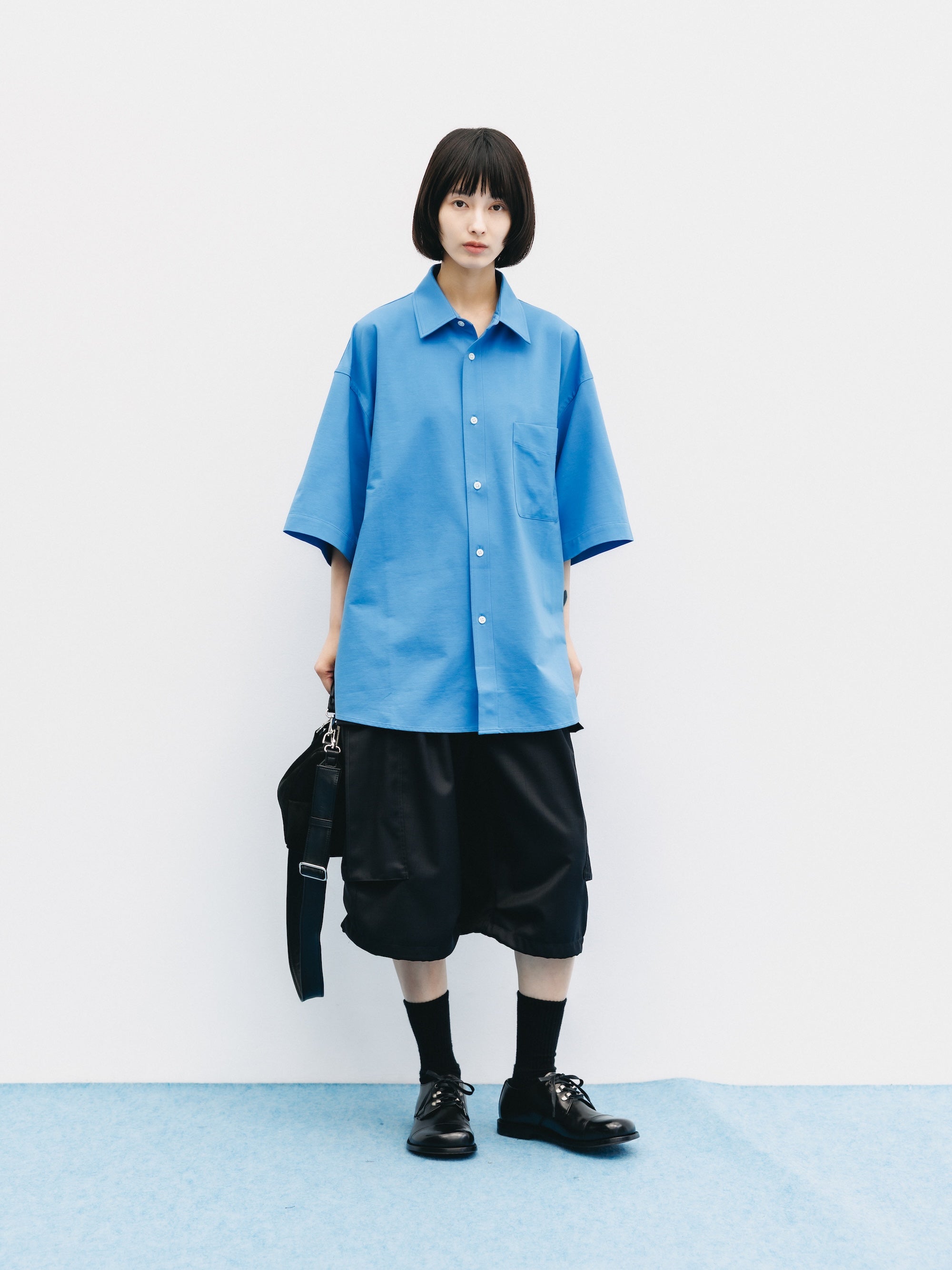 【8.5 WED 20:00- IN STOCK】46G KNIT EVERYDAY S/S SHIRT (SAX BLUE)