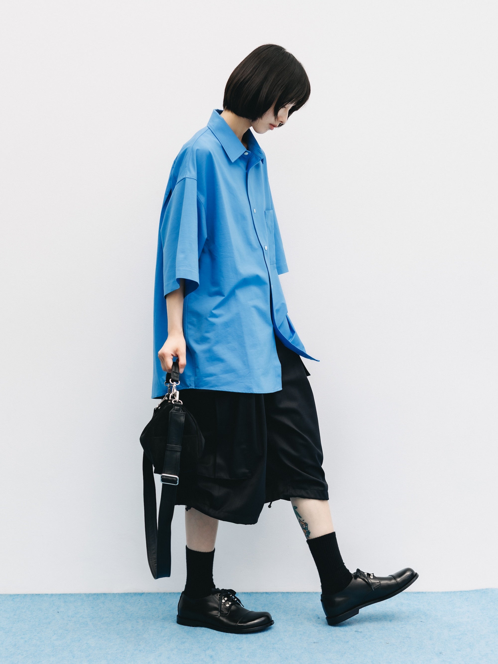 【8.5 WED 20:00- IN STOCK】46G KNIT EVERYDAY S/S SHIRT (SAX BLUE)
