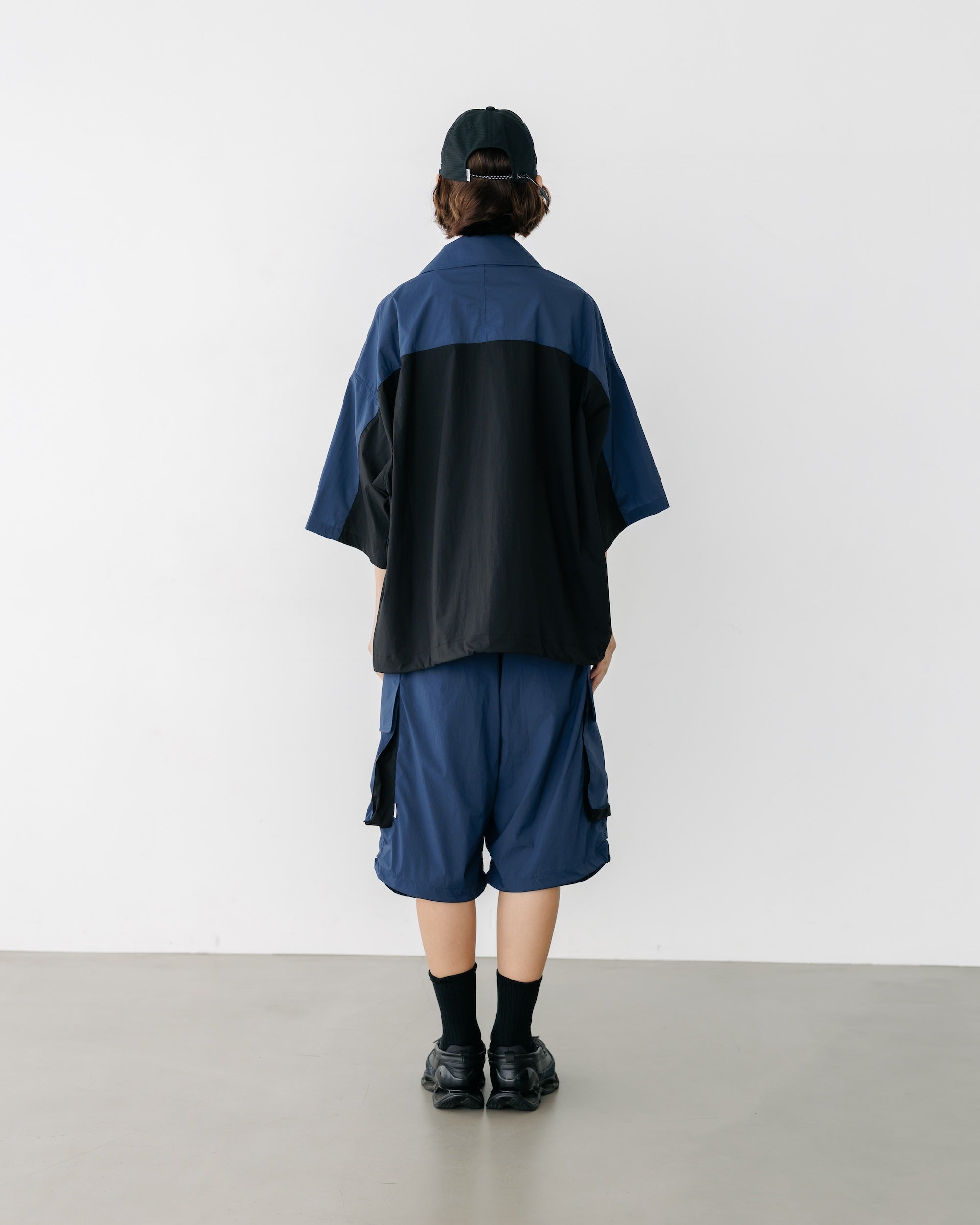 CRISPY NYLON CITY UNIFORM MILITARY HALF PANTS (NAVY×BLACK)