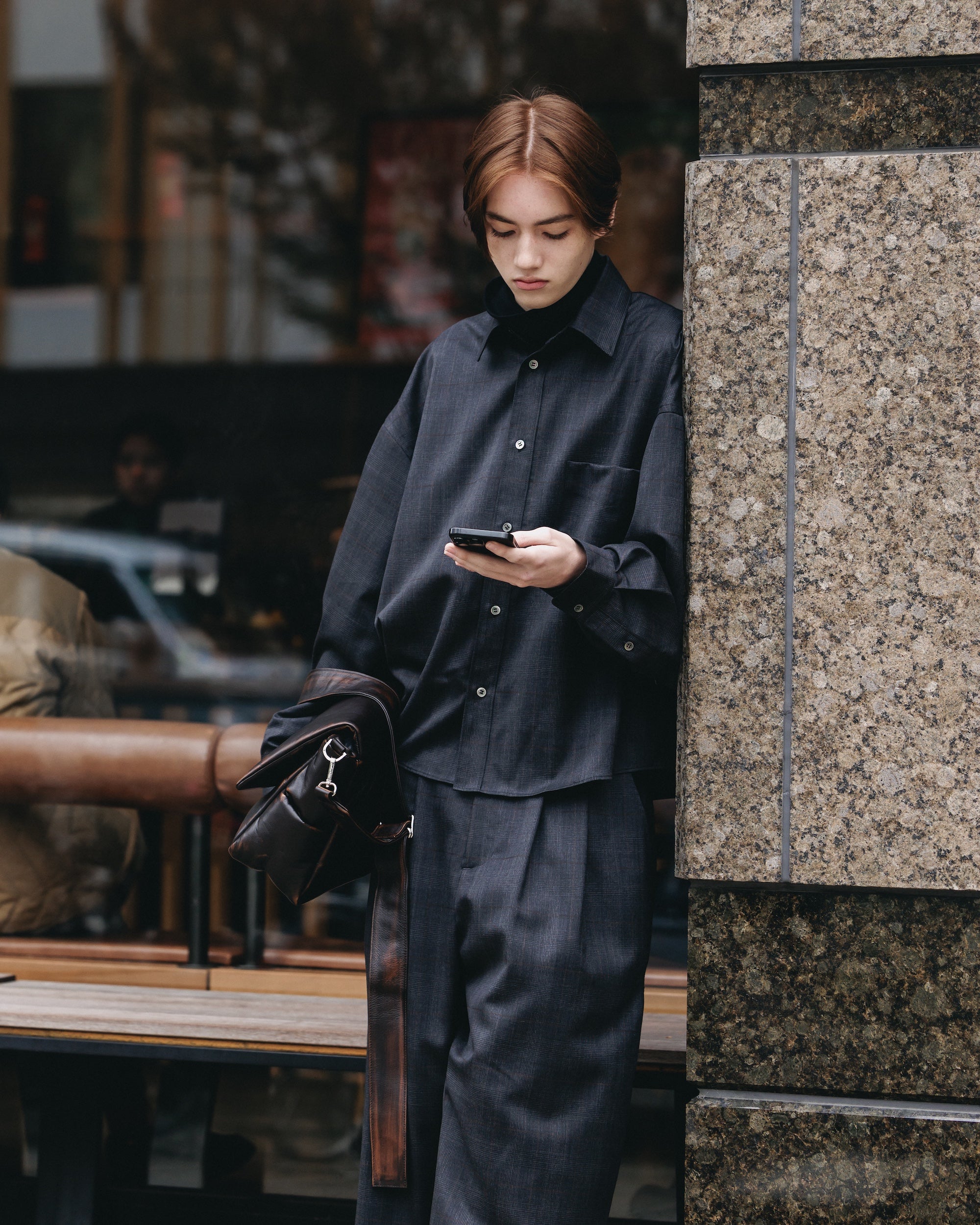 【1.28 WED 20:00- IN STOCK】LIGHT WOOL CROPPED LENGTH EVERYDAY L/S SHIRT (GLEN CHECK(GRAY))