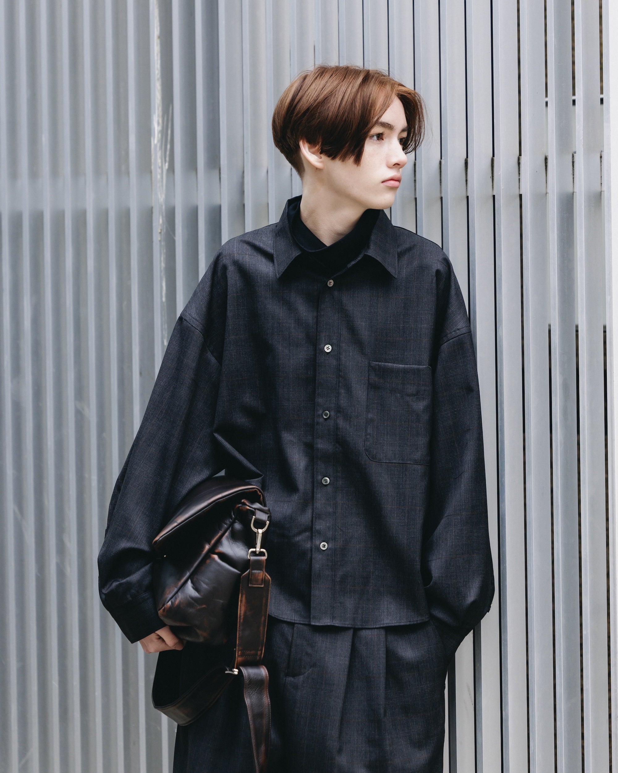 【1.28 WED 20:00- IN STOCK】LIGHT WOOL CROPPED LENGTH EVERYDAY L/S SHIRT (GLEN CHECK(GRAY))