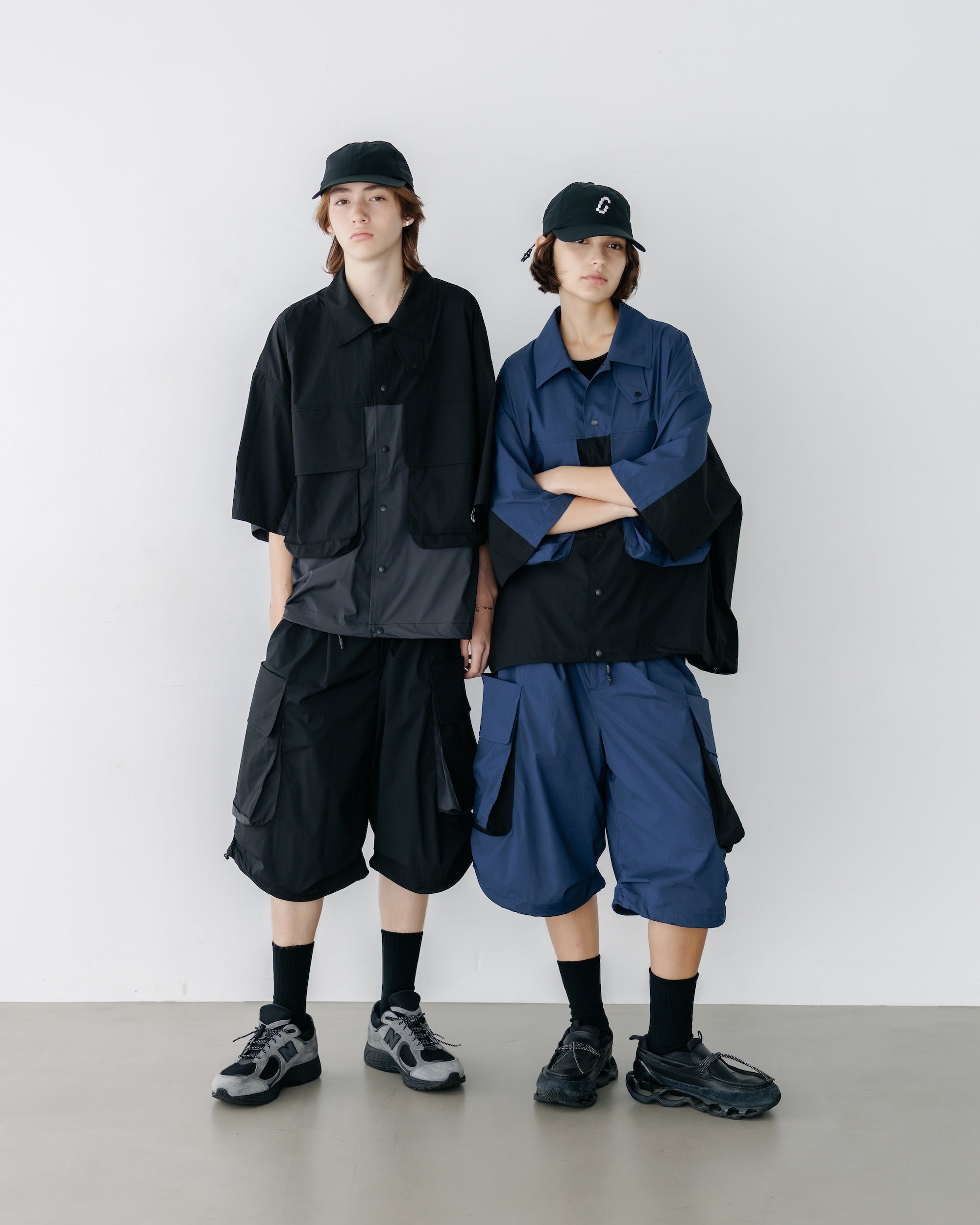 CRISPY NYLON CITY UNIFORM MILITARY HALF PANTS (BLACK×GRAY)