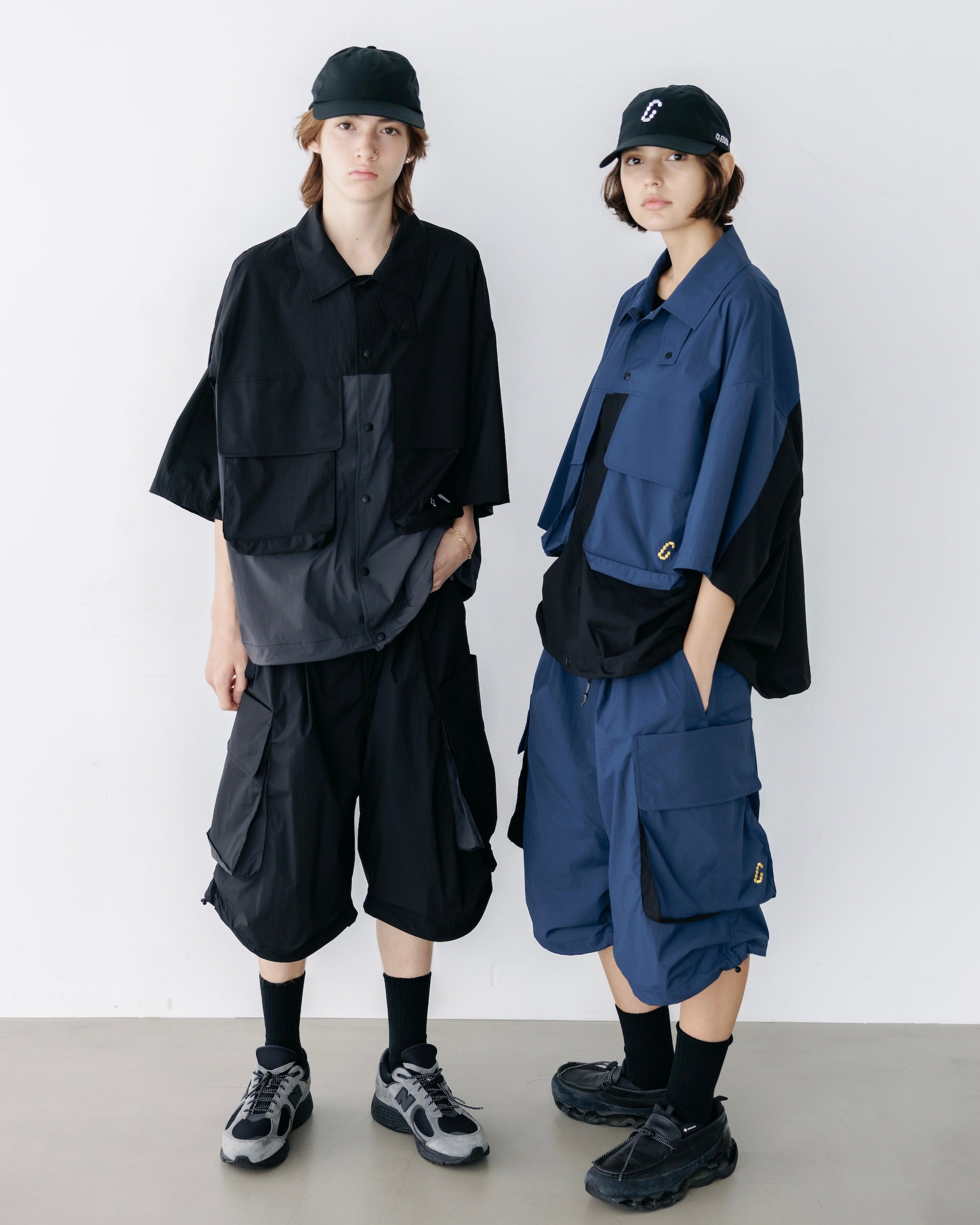 CRISPY NYLON CITY UNIFORM MILITARY HALF PANTS (BLACK×GRAY)