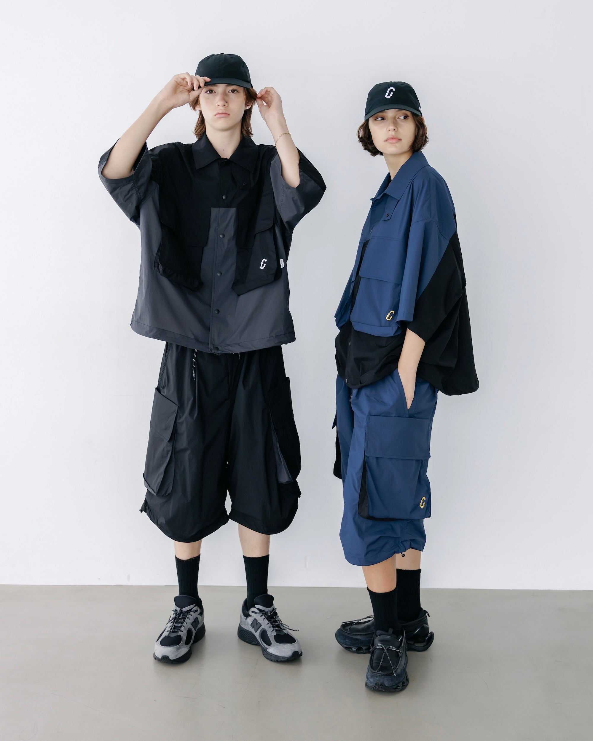 CRISPY NYLON CITY UNIFORM MILITARY HALF PANTS (BLACK×GRAY)