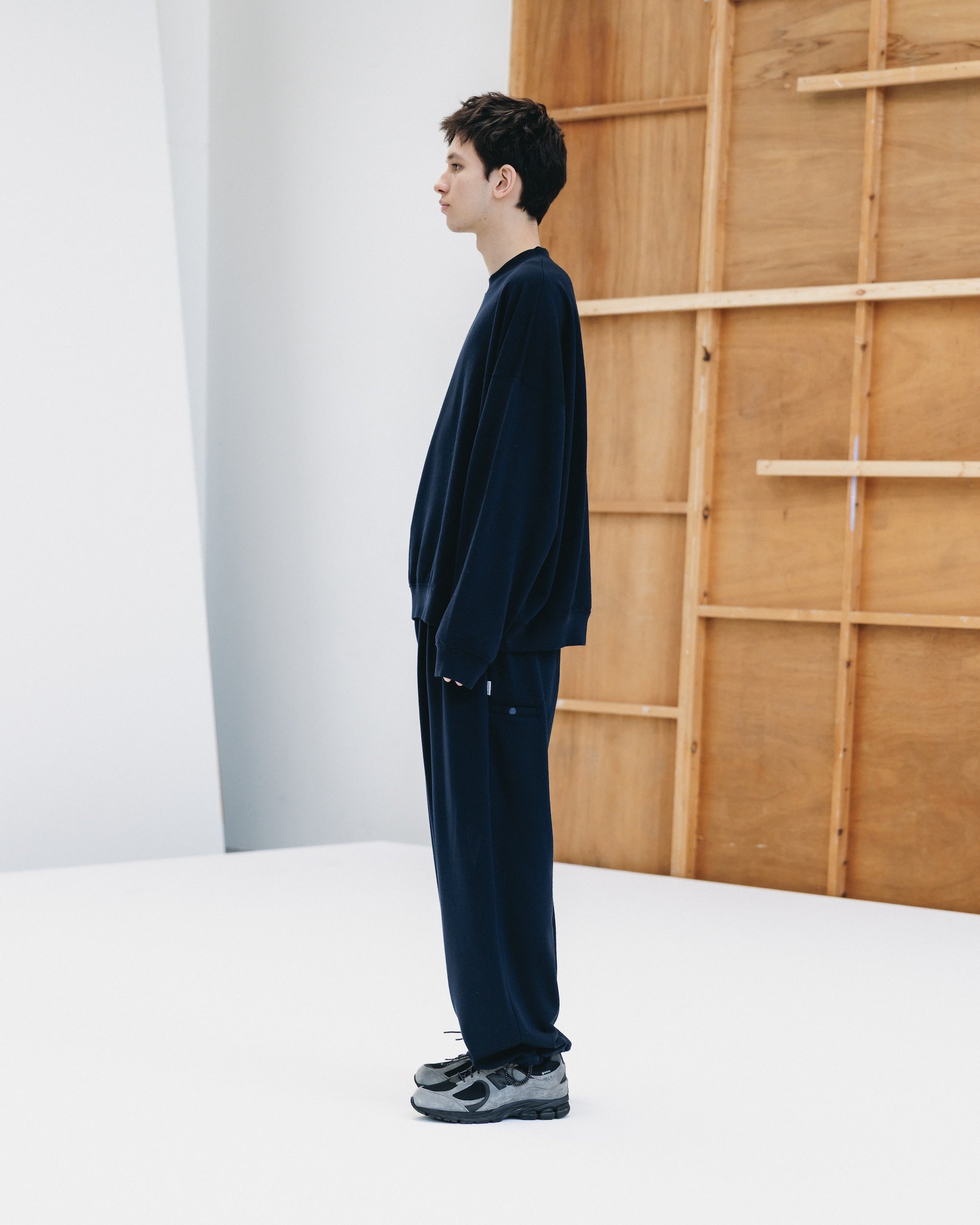 WOOL SWEAT WIDE TAPERED PANTS (NAVY)