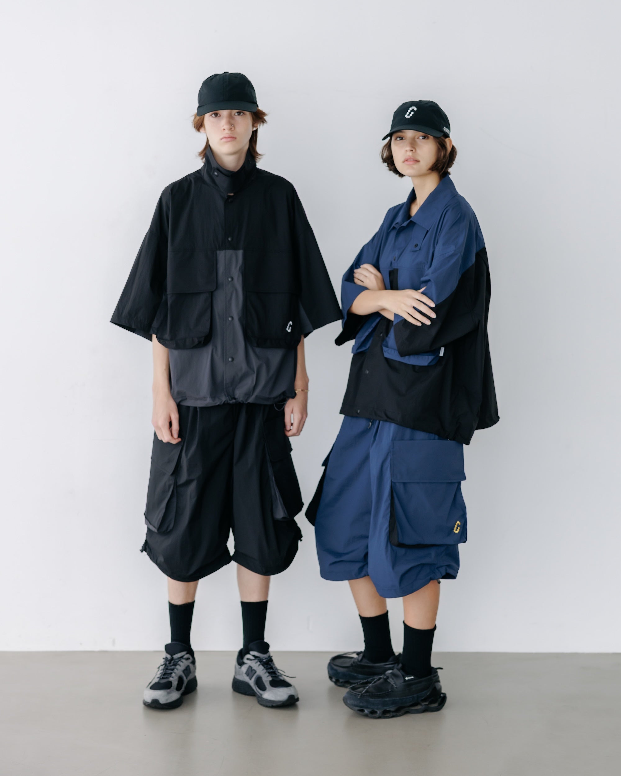 CRISPY NYLON CITY UNIFORM MILITARY HALF PANTS (BLACK×GRAY)