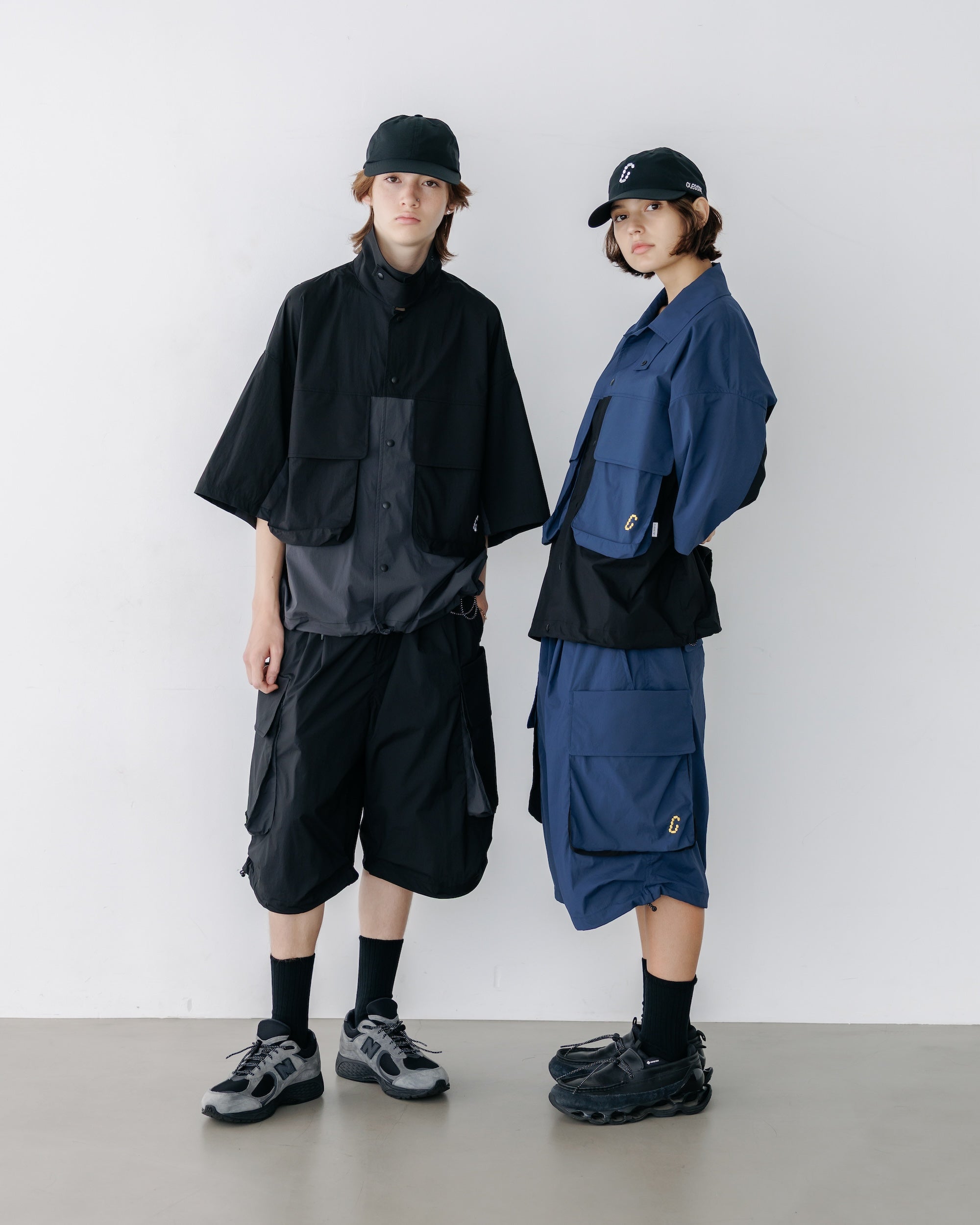 CRISPY NYLON CITY UNIFORM MILITARY HALF PANTS (BLACK×GRAY)