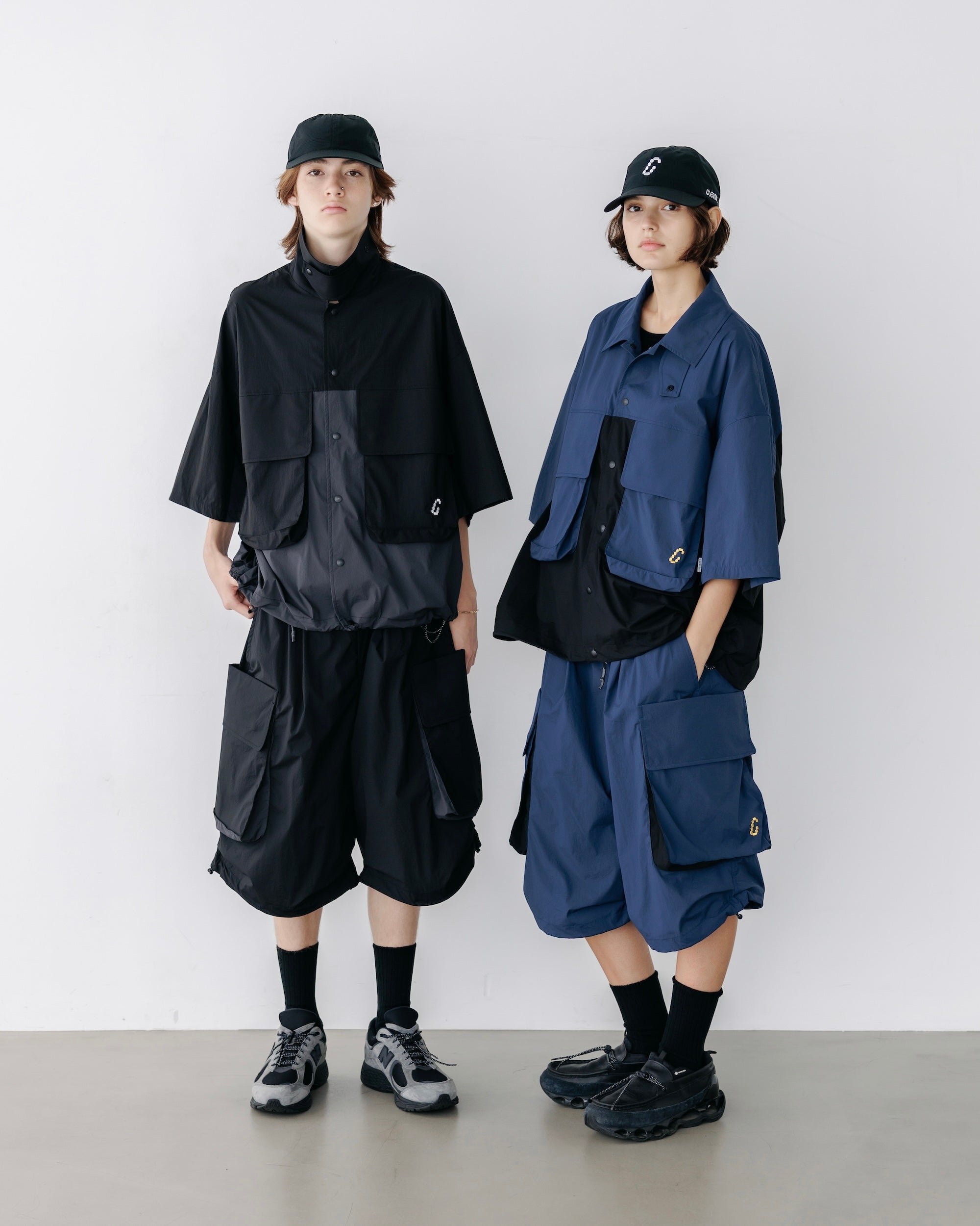 CRISPY NYLON CITY UNIFORM MILITARY HALF PANTS (BLACK×GRAY)
