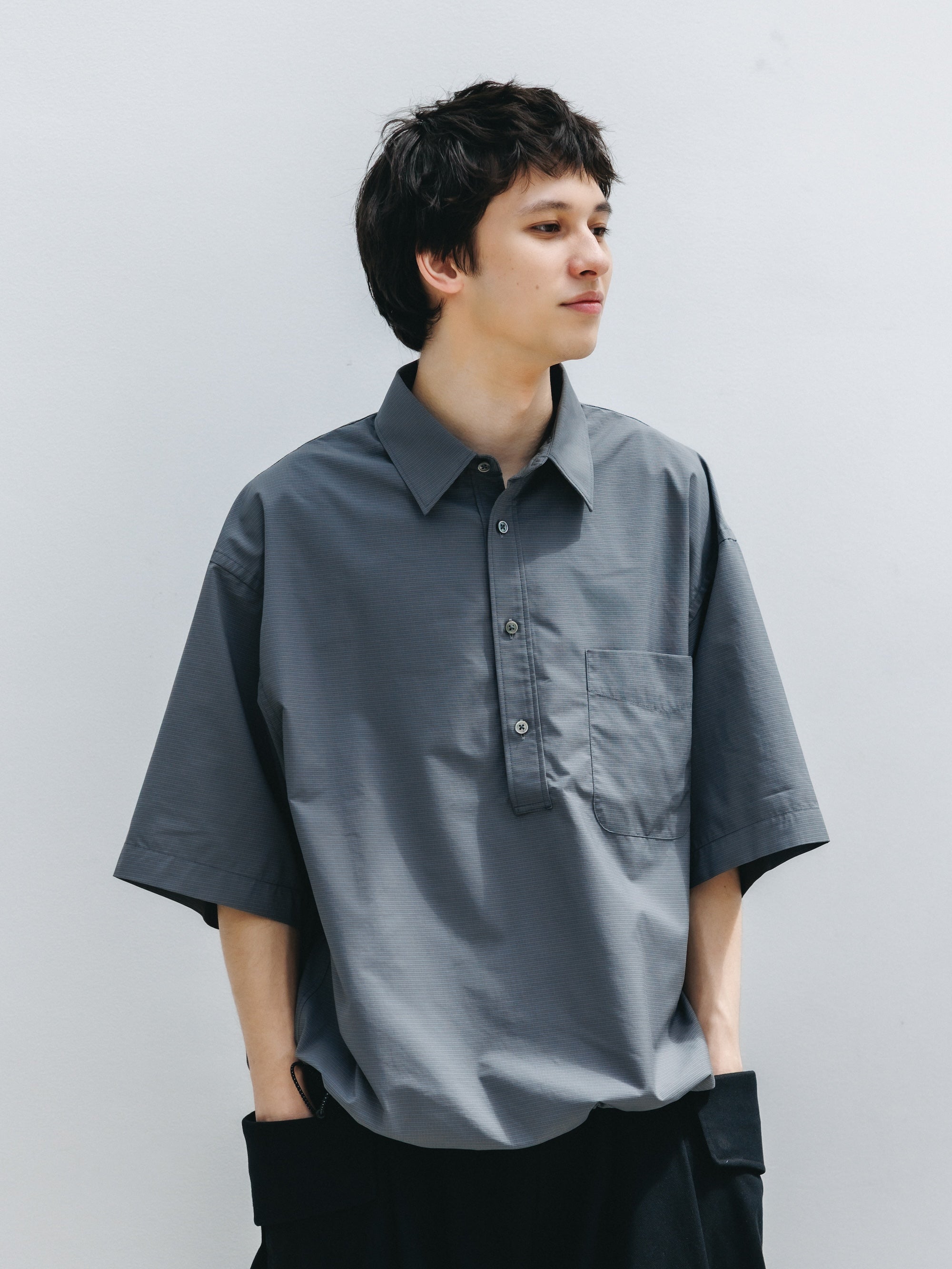 【4.25 SAT 20:00- IN STOCK】MINI PLAID S/S PULLOVER SHIRT (CHARCOAL)