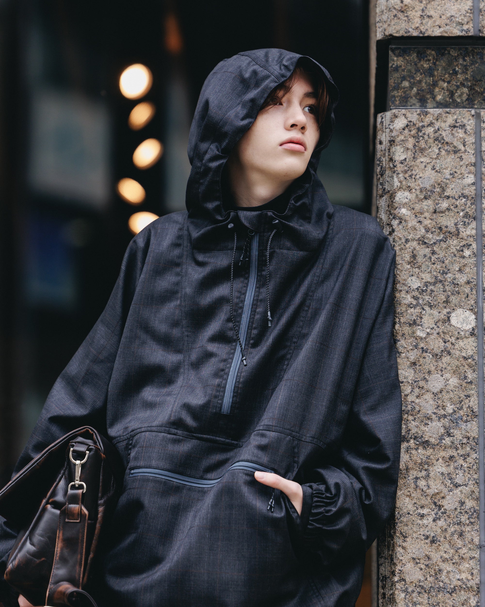 PACKABLE CITY ANORAK PARKA  (GRAY(GLEN CHECK))