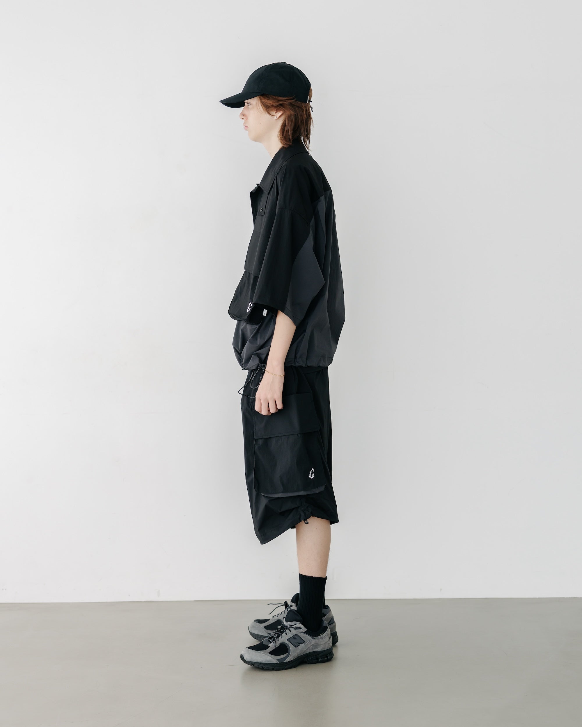 CRISPY NYLON CITY UNIFORM MILITARY HALF PANTS (BLACK×GRAY)