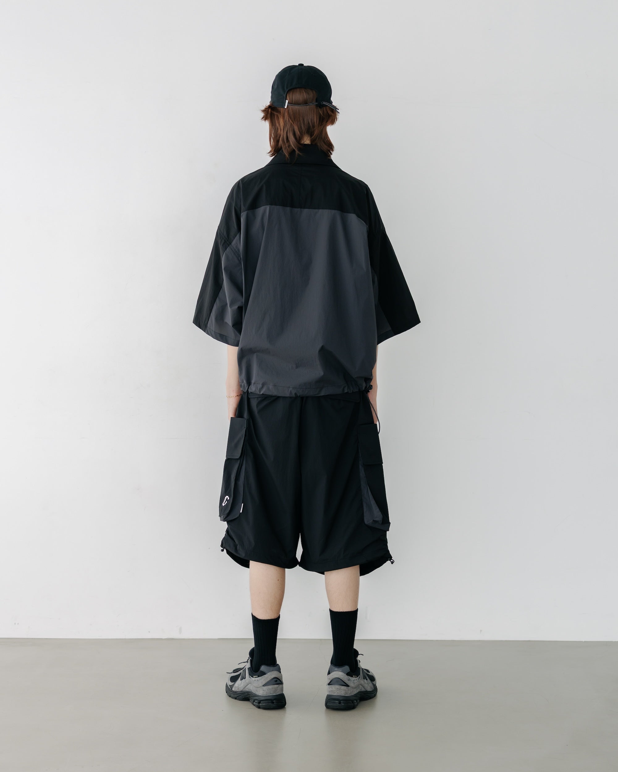 CRISPY NYLON CITY UNIFORM MILITARY HALF PANTS (BLACK×GRAY)