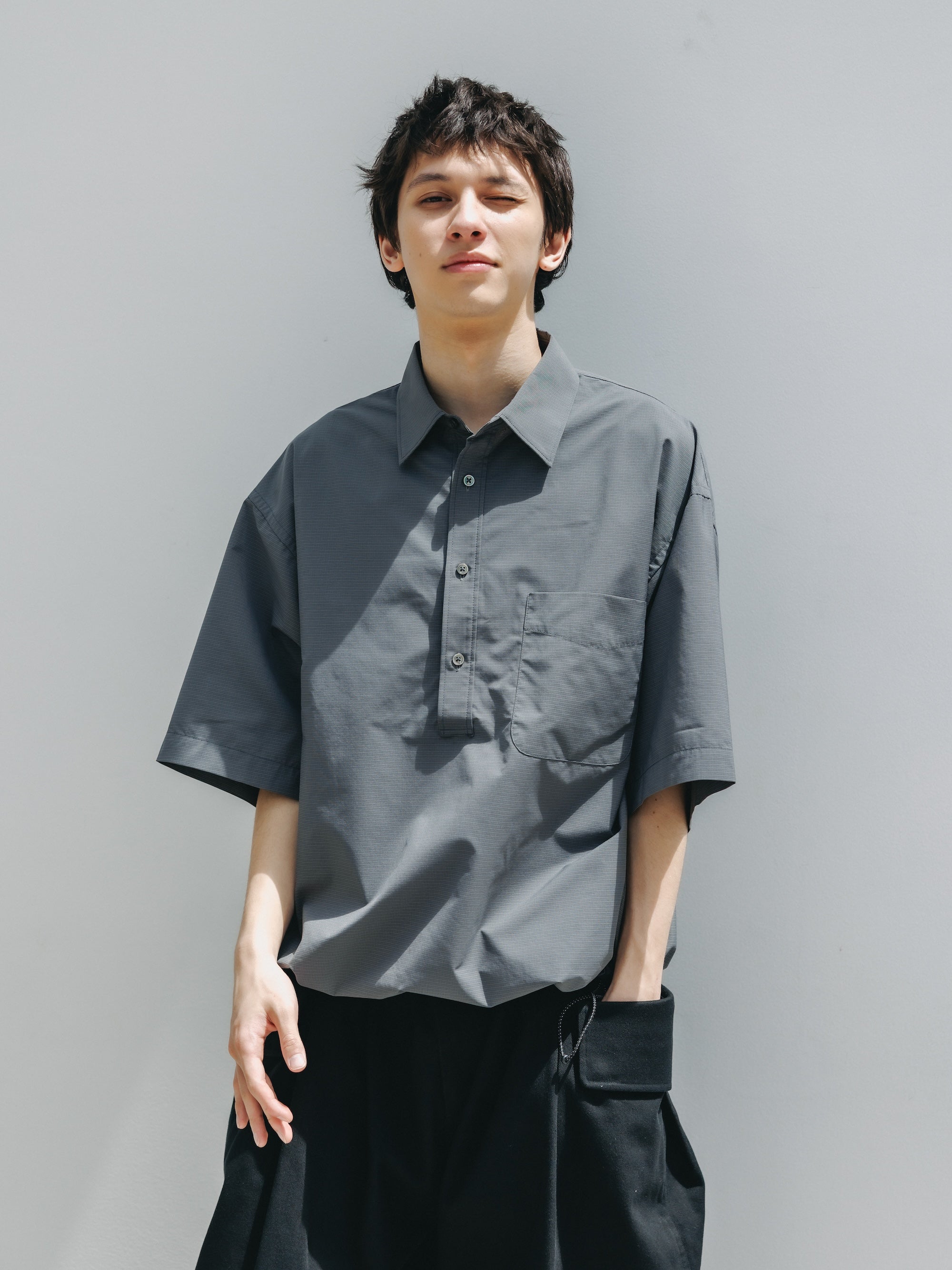 【4.25 SAT 20:00- IN STOCK】MINI PLAID S/S PULLOVER SHIRT (CHARCOAL)
