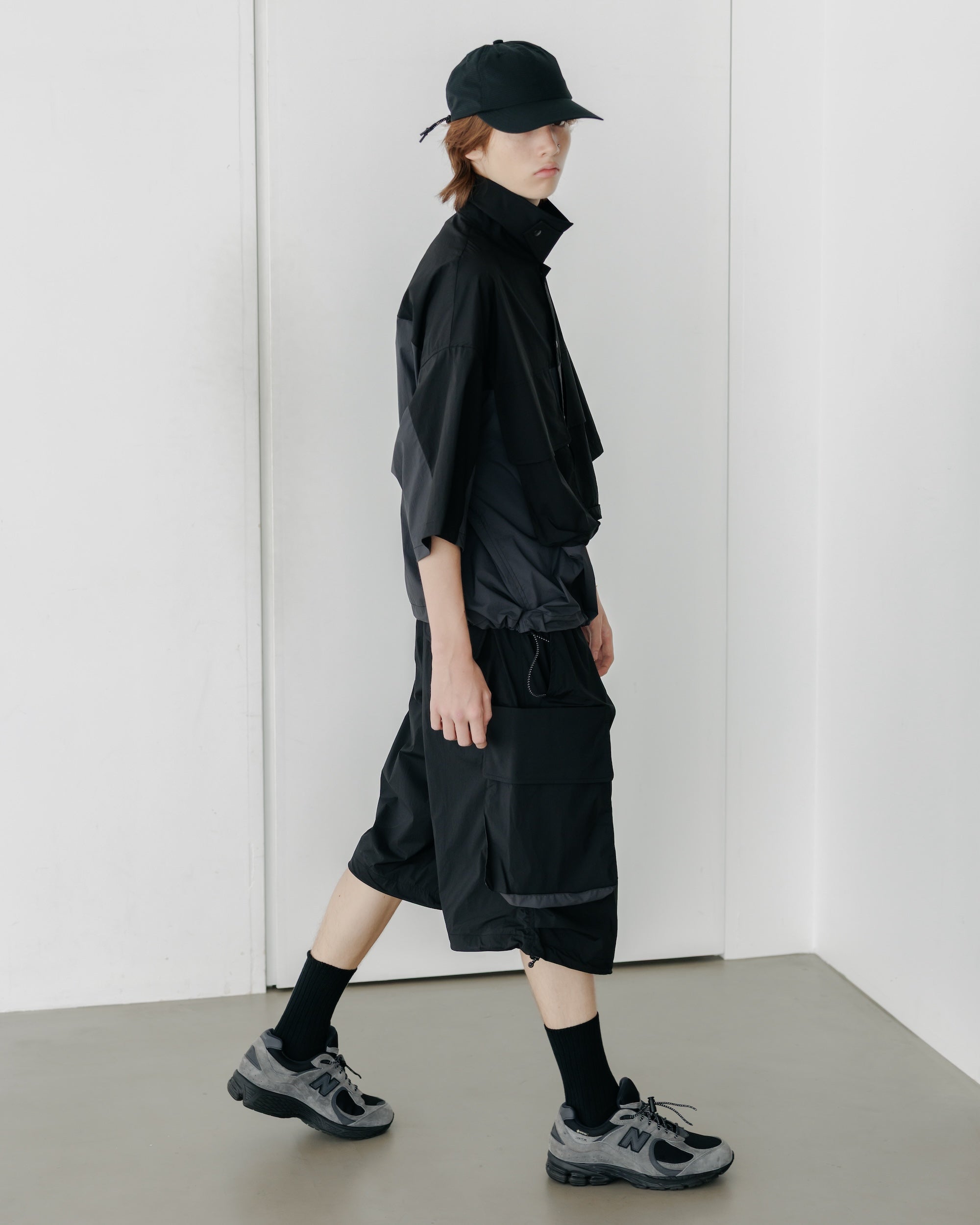 CRISPY NYLON CITY UNIFORM MILITARY HALF PANTS (BLACK×GRAY)