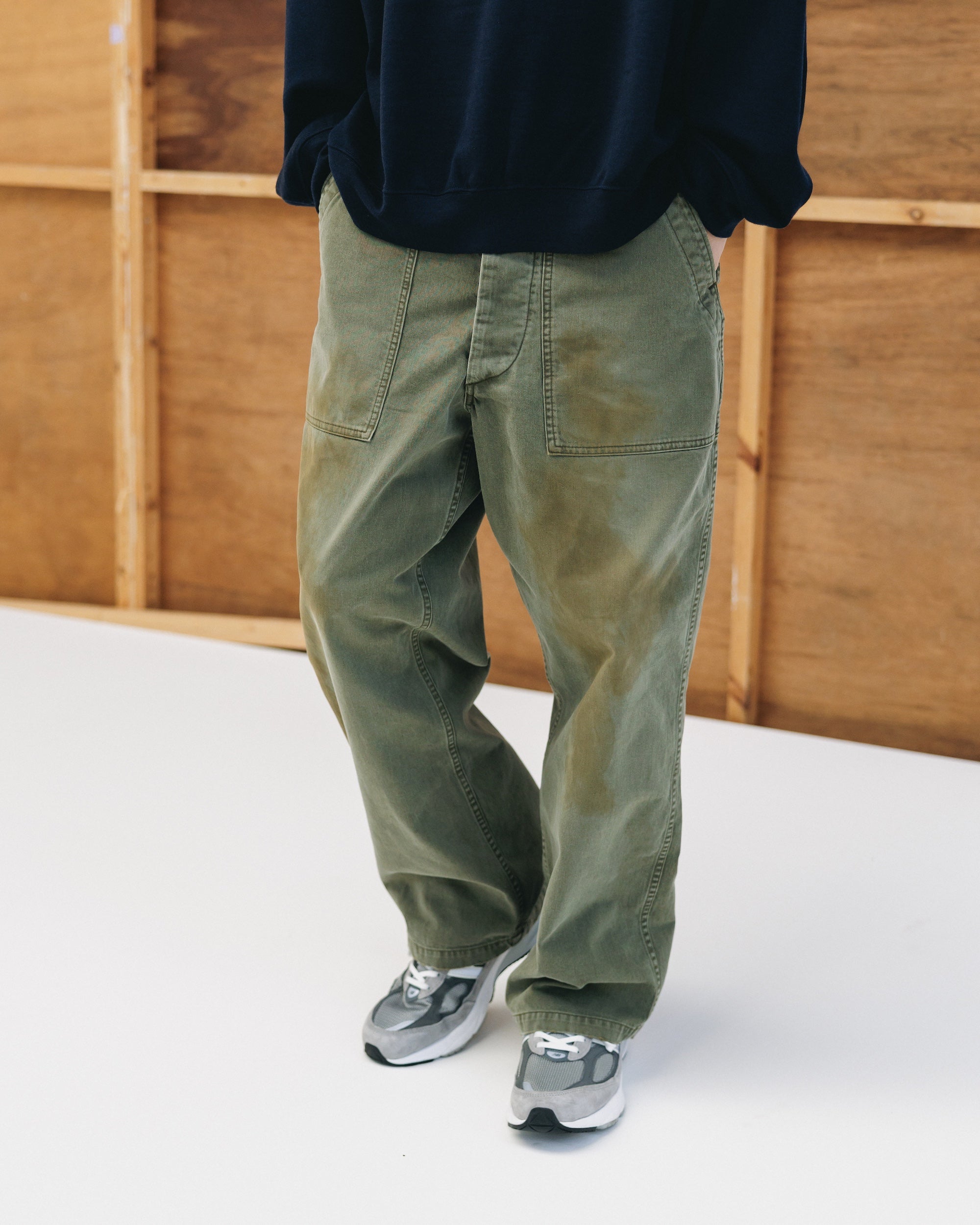 VINTAGE EFFECT BAKER PANTS (OLIVE)