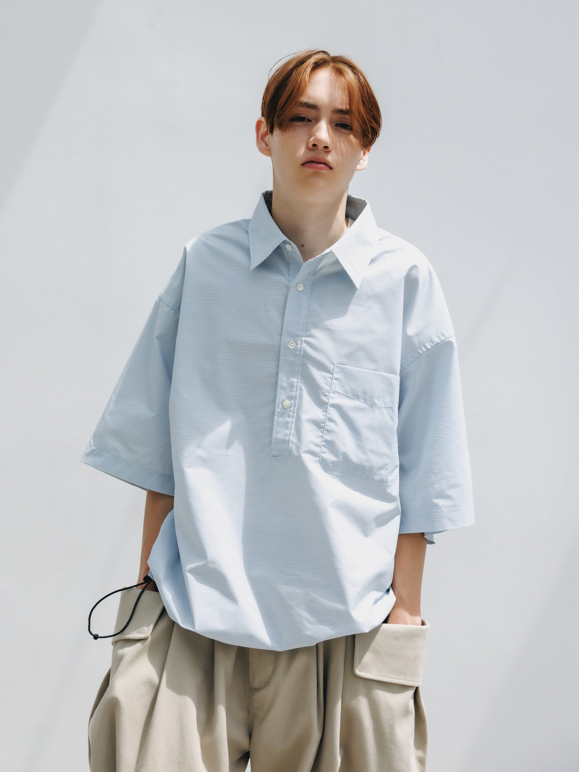 MINI PLAID S/S PULLOVER SHIRT (BLUE)