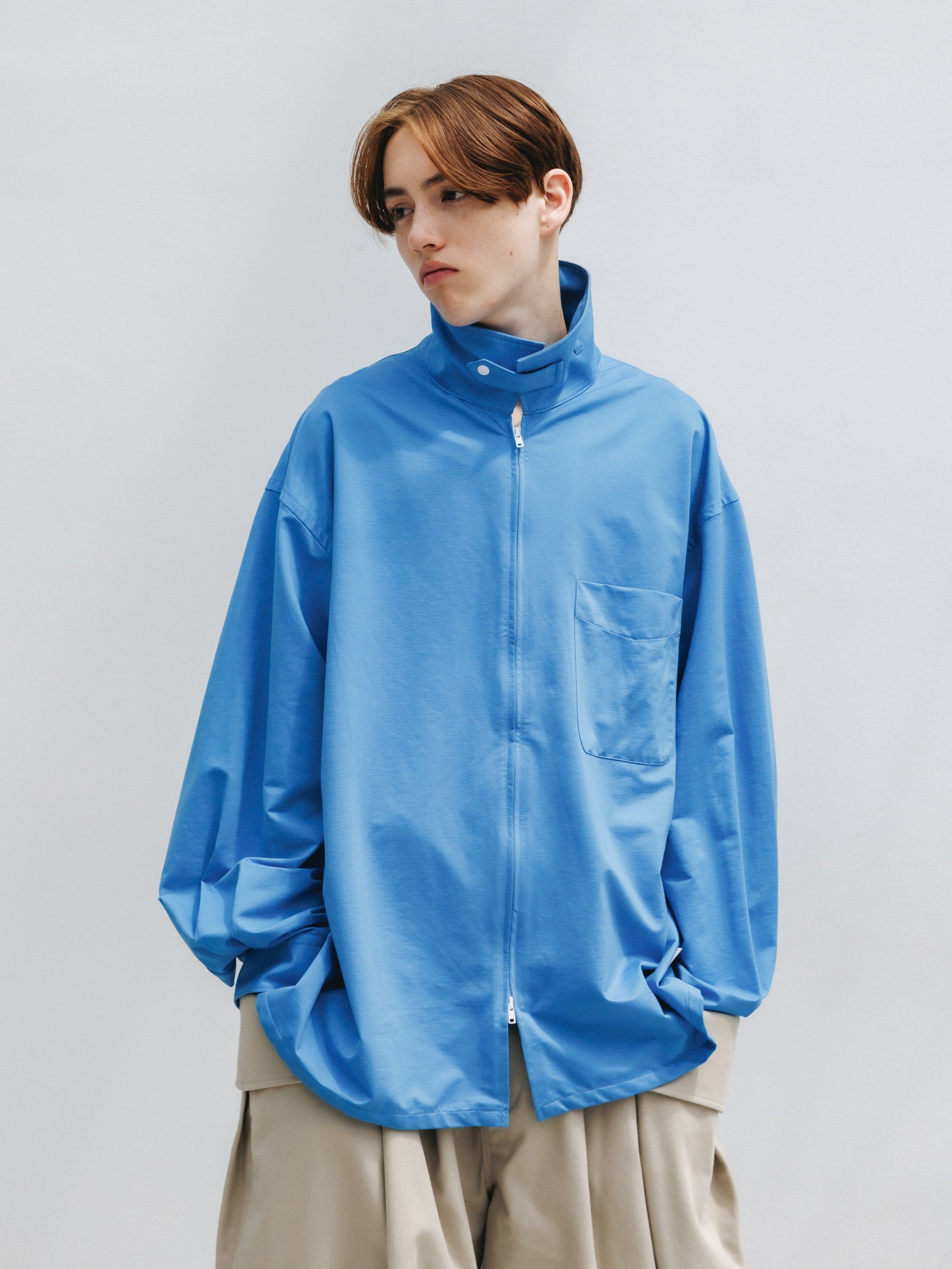 46G KNIT EVERYDAY ZIP UP L/S SHIRT (SAX BLUE)